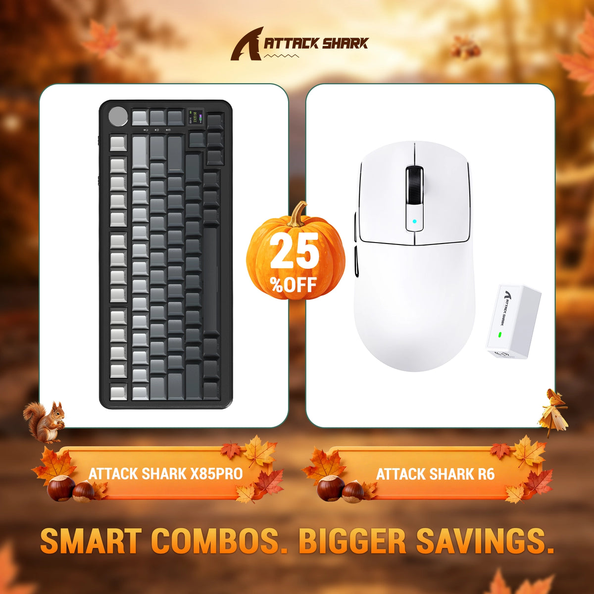 Bundle con tastiera meccanica con guarnizione tri-mode ATTACK SHARK X85 PRO e mouse da gaming wireless R6