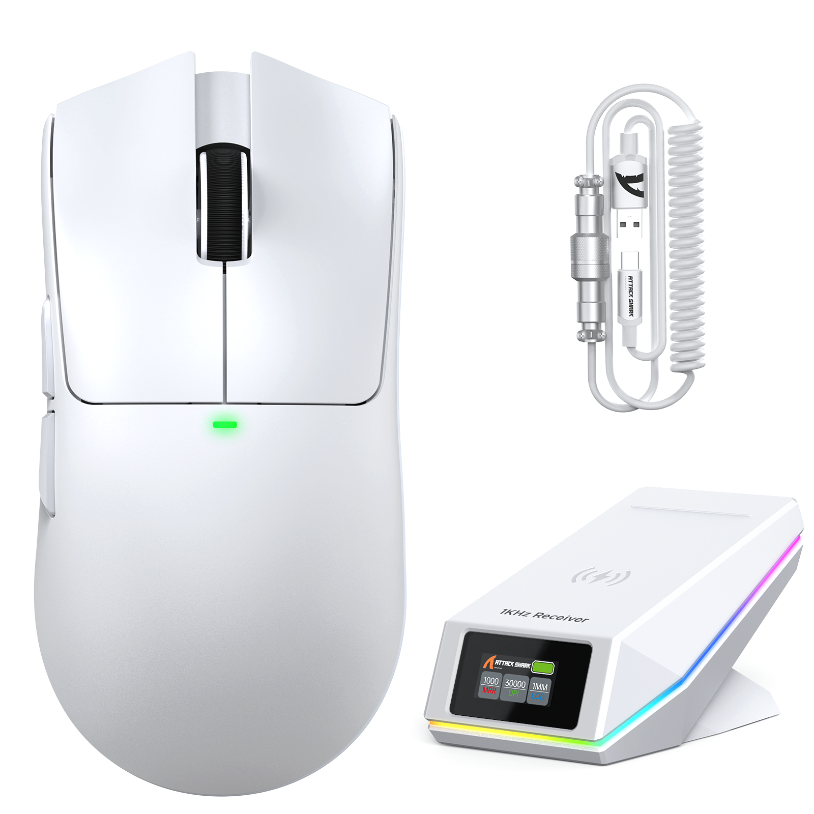 Mouse da gioco wireless ATTACK SHARK X11 PRO V2 con display TFT, dock di ricarica e cavo a spirale C06