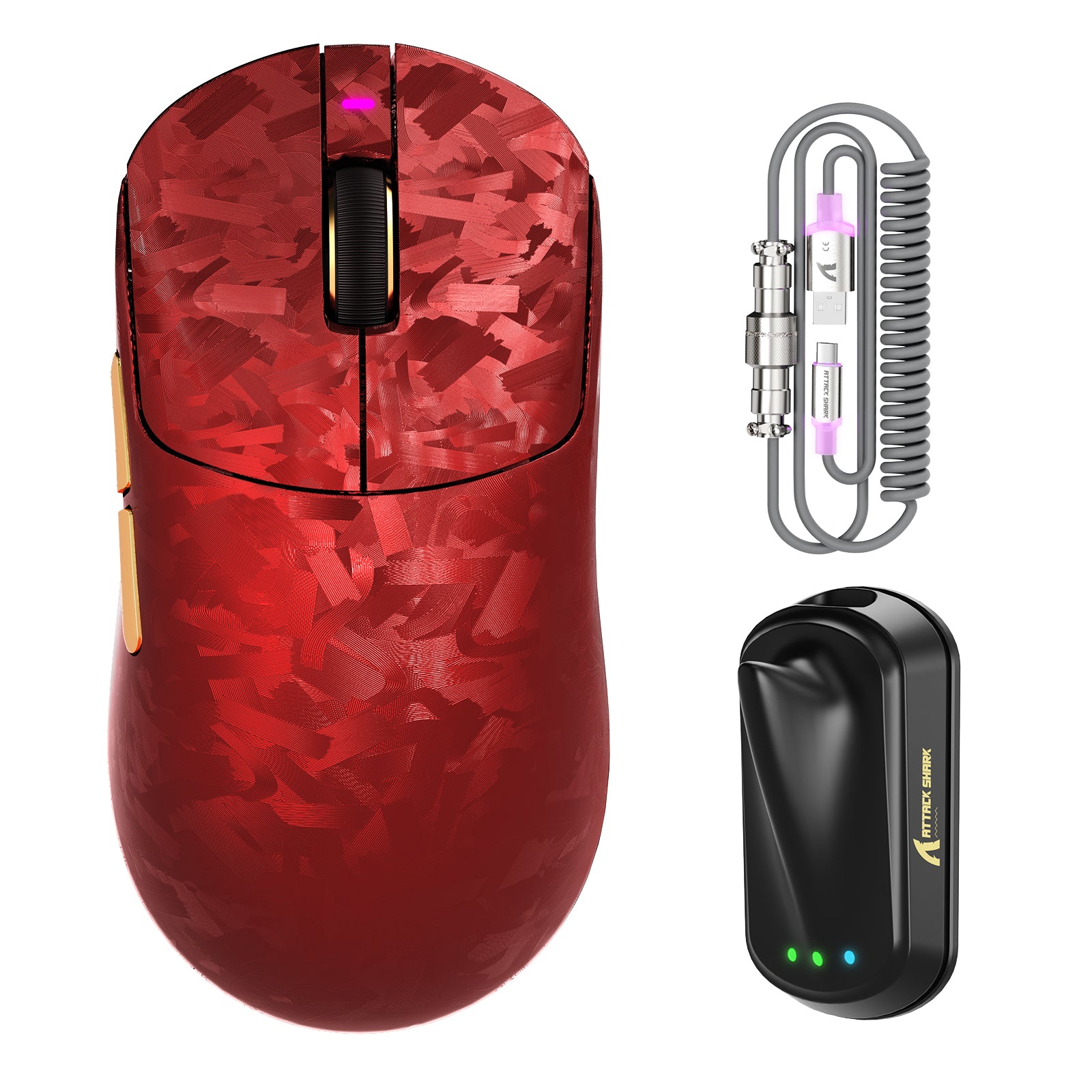 Mouse da gioco wireless ATTACK SHARK RS3 ULTRA in fibra di carbonio PAW3955MAX con cavo LED Ultra C06