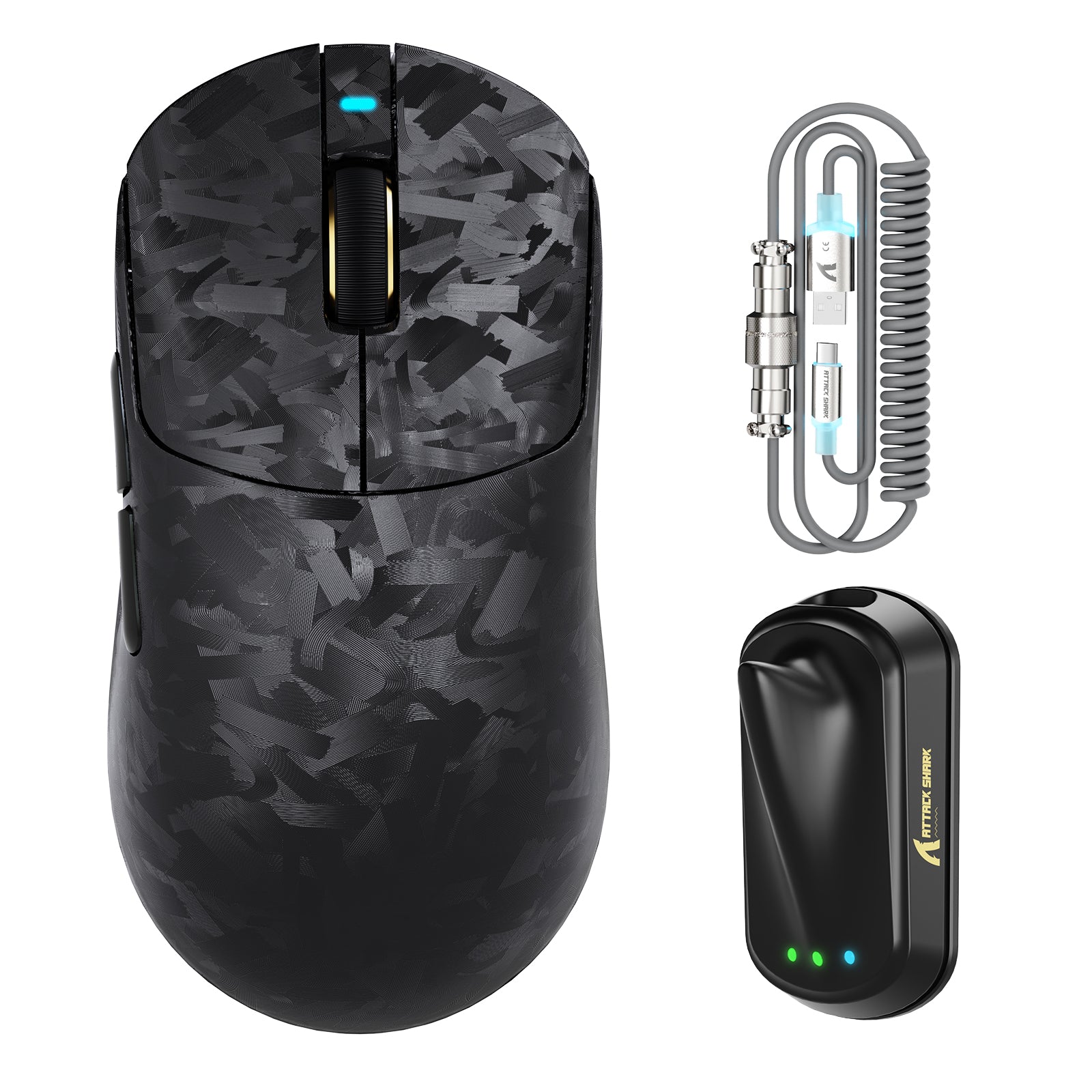 Mouse da gioco wireless ATTACK SHARK RS3 ULTRA in fibra di carbonio PAW3955MAX con cavo LED Ultra C06