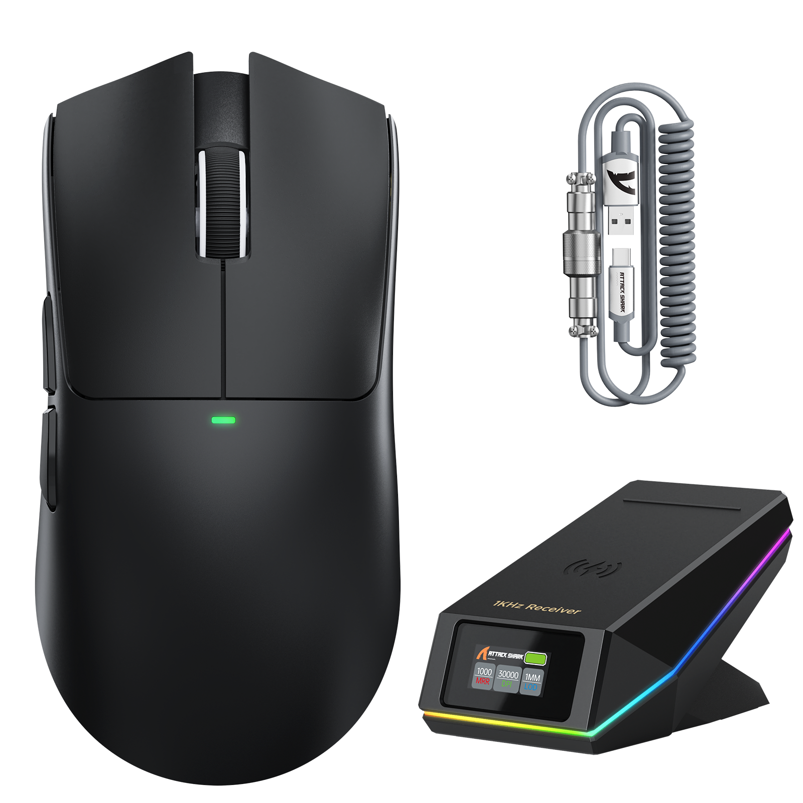 Mouse da gioco wireless ATTACK SHARK X11 PRO V2 con display TFT, dock di ricarica e cavo a spirale C06