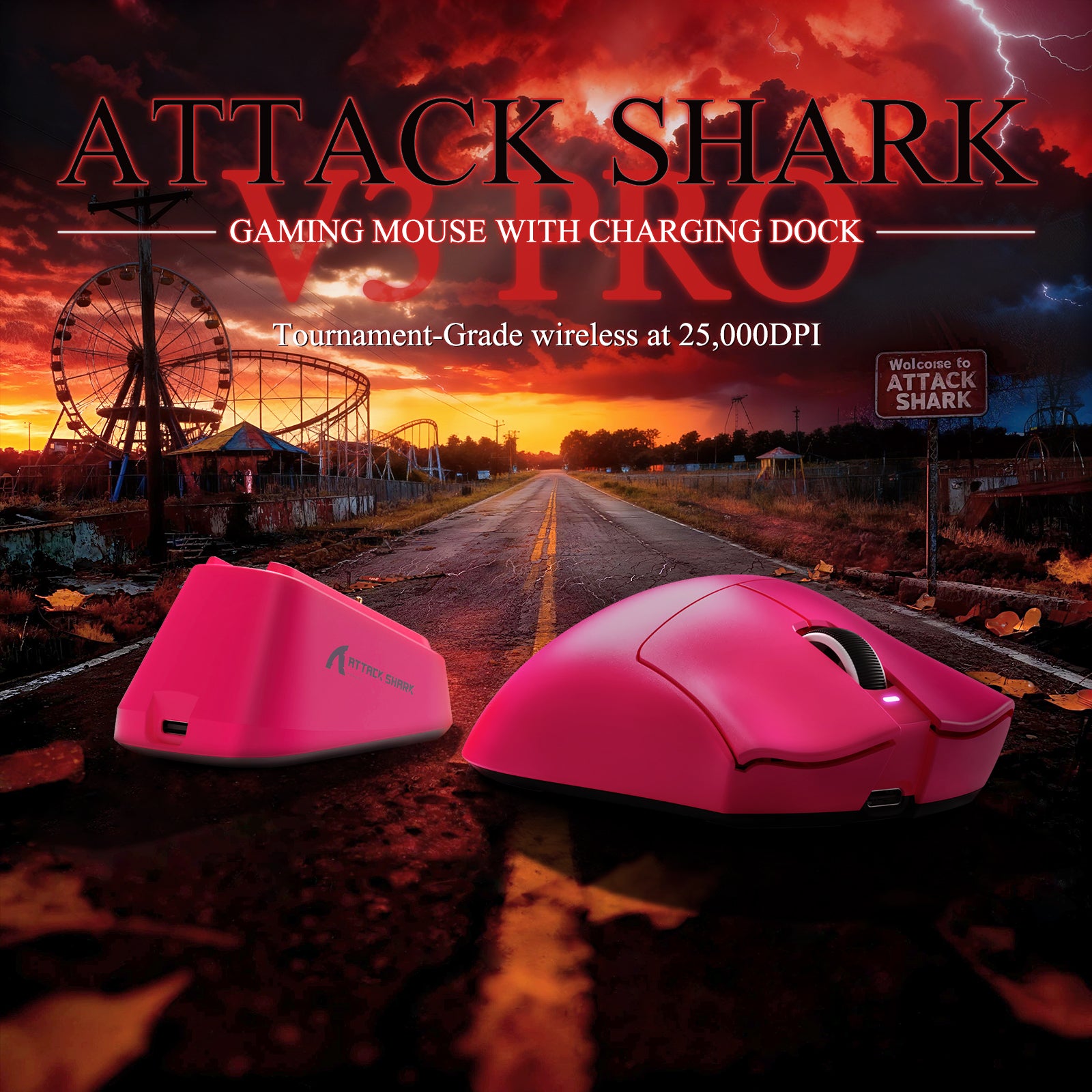 ATTACK SHARK V3PRO Mouse da Gioco Tri-Mode Ultra-Leggero con Dock di Ricarica