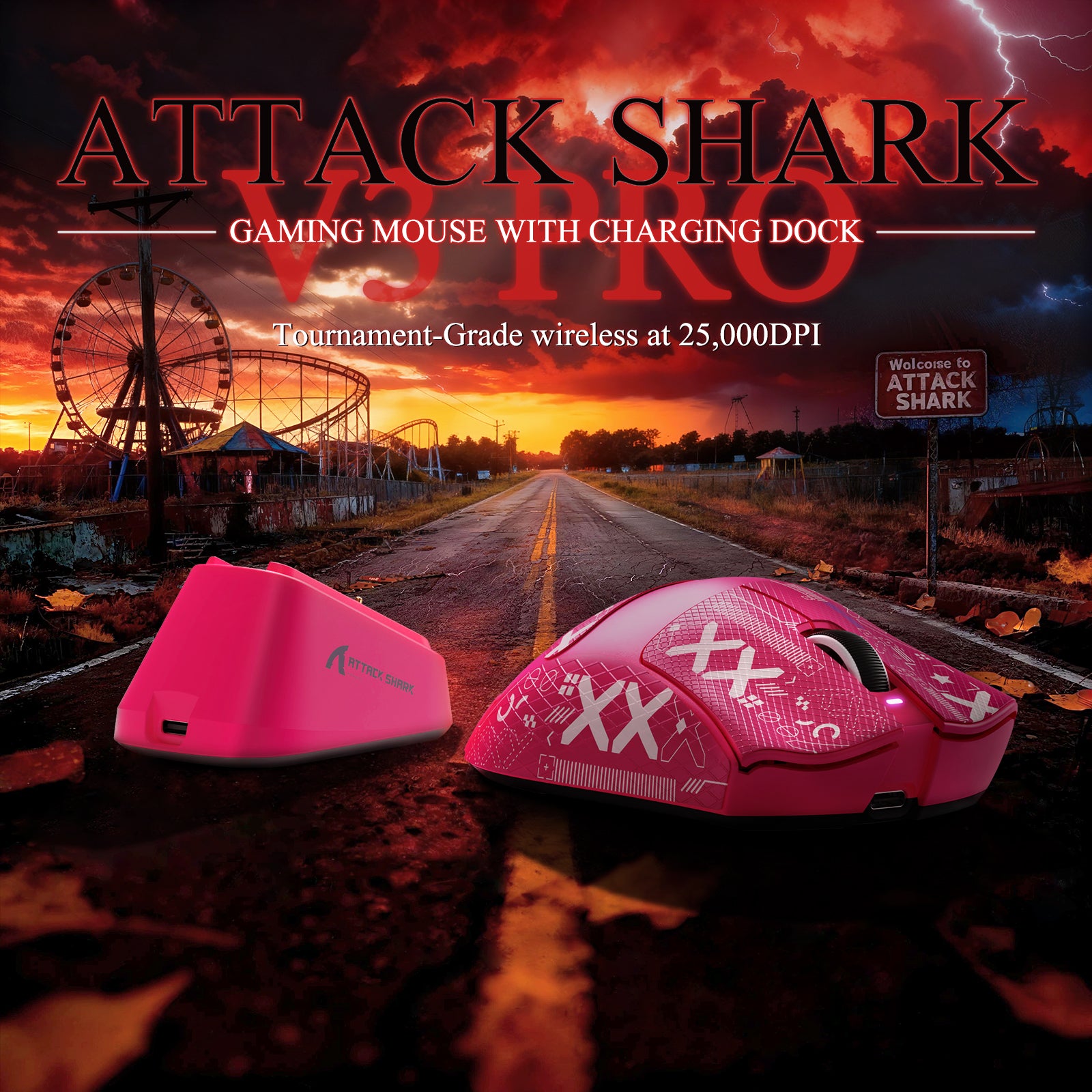 ATTACK SHARK V3PRO Mouse da Gioco Tri-Mode Ultra-Leggero con Dock di Ricarica