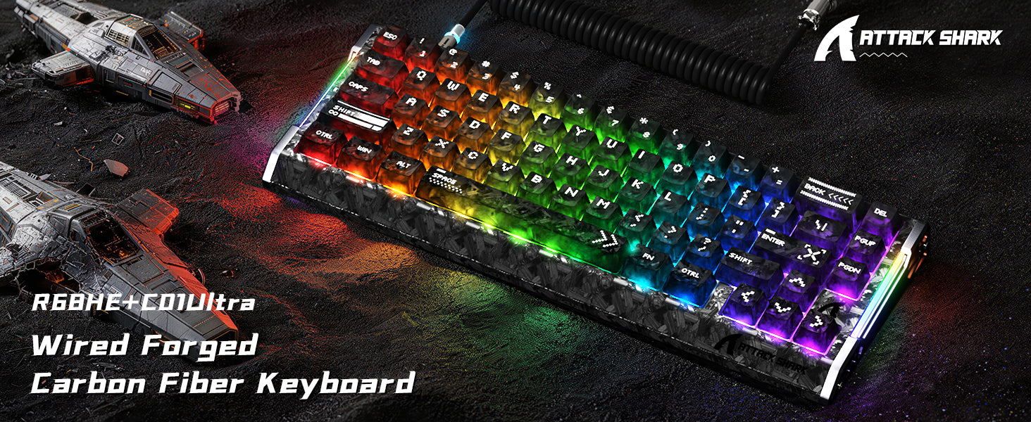 ATTACK SHARK R68 HE Tastiera Rapid Trigger Cablate in Fibra di Carbonio con Interruttore Magnetico e Cavo RGB Avvolto C01 Ultra