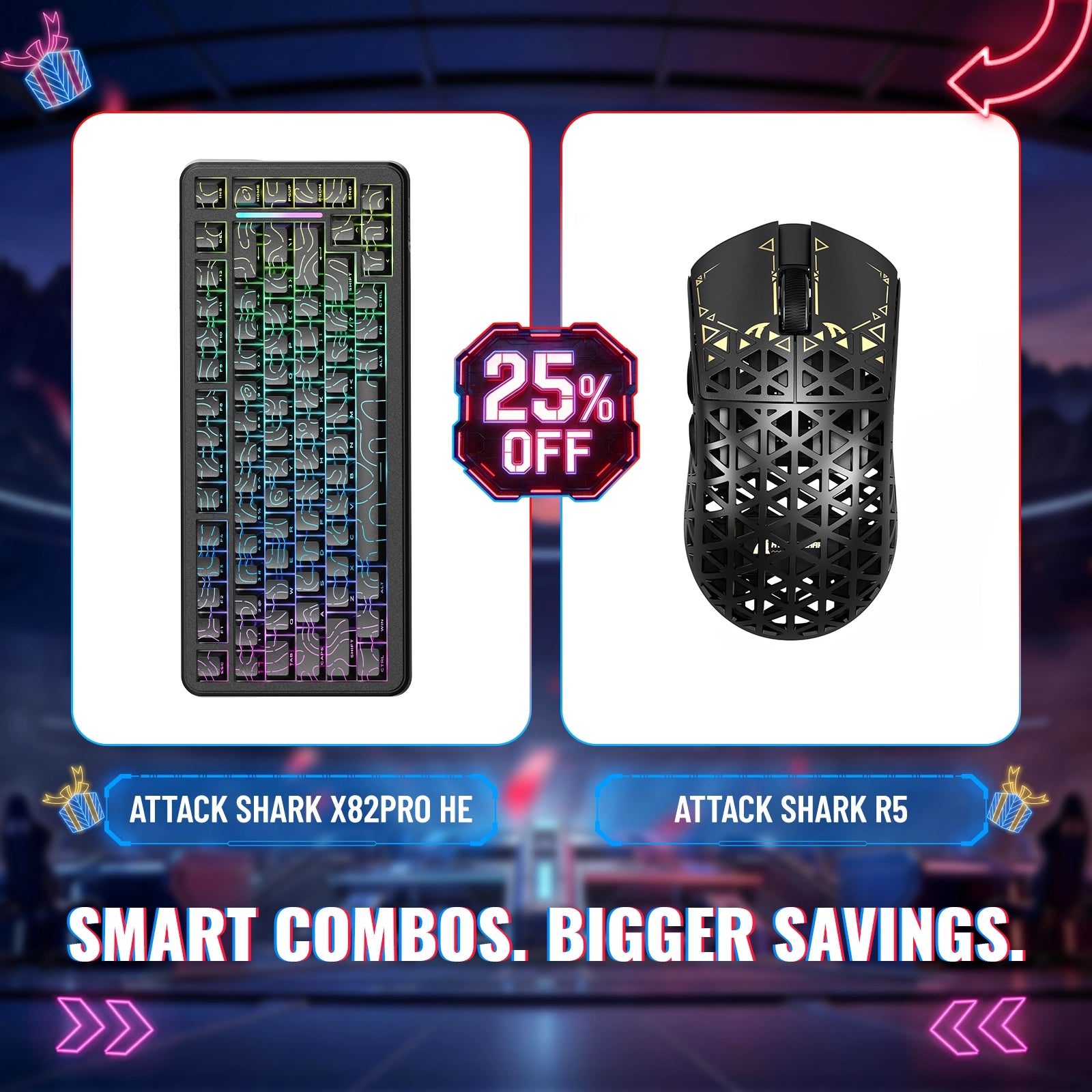 ATTACK SHARK X82PRO HE Tastiera Rapid Trigger + Mouse da Gaming Wireless R5 in Fibra di Carbonio in bundle