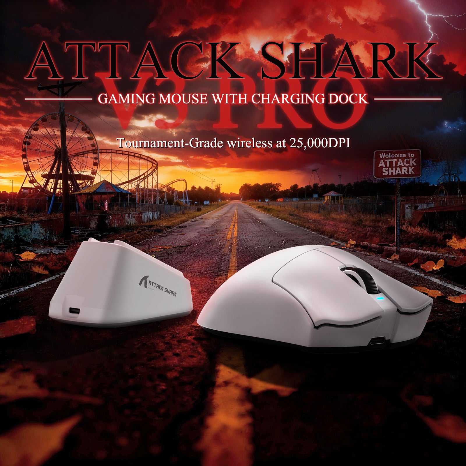 ATTACK SHARK V3PRO Mouse da Gioco Tri-Mode Ultra-Leggero con Dock di Ricarica