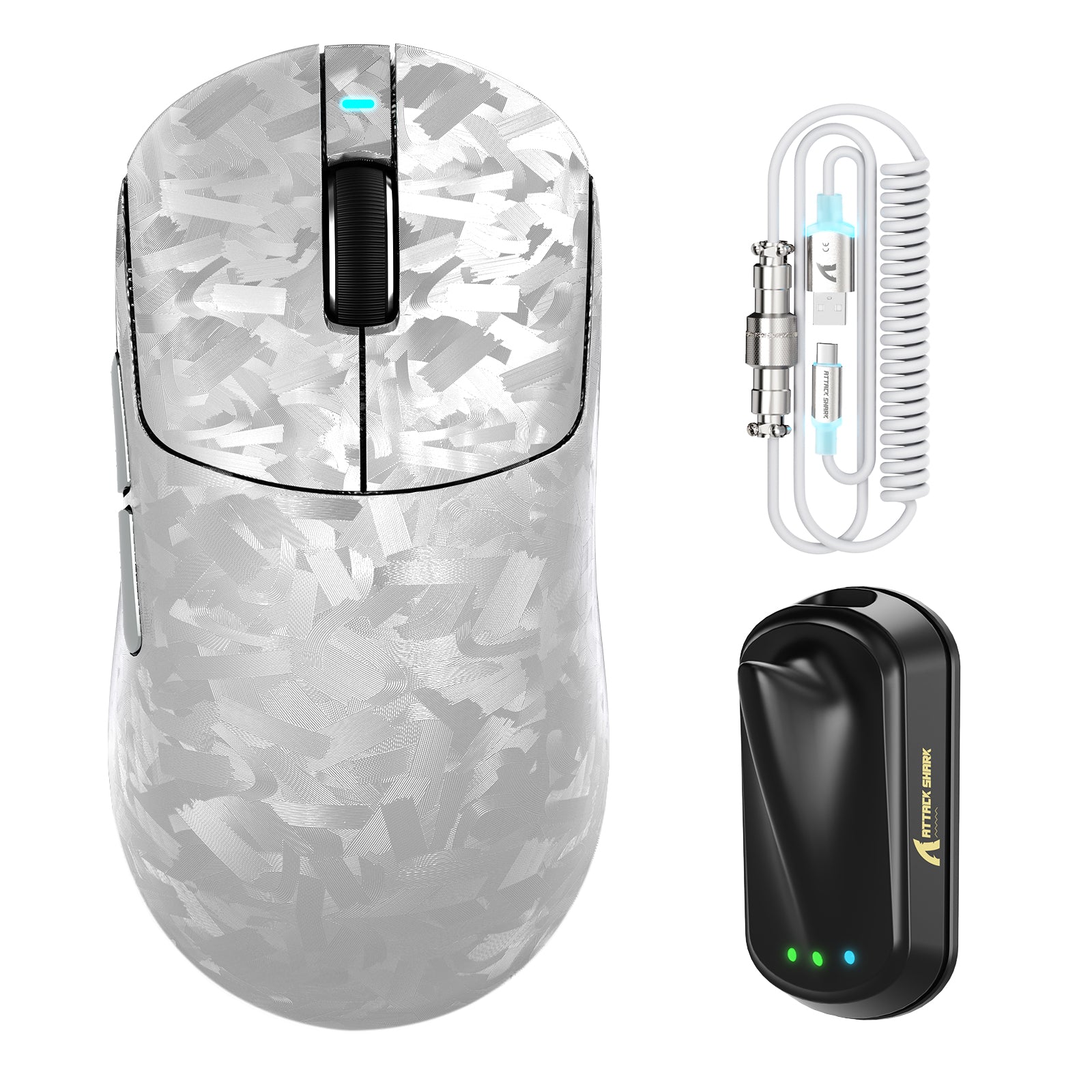 Mouse da gioco wireless ATTACK SHARK RS3 ULTRA in fibra di carbonio PAW3955MAX con cavo LED Ultra C06
