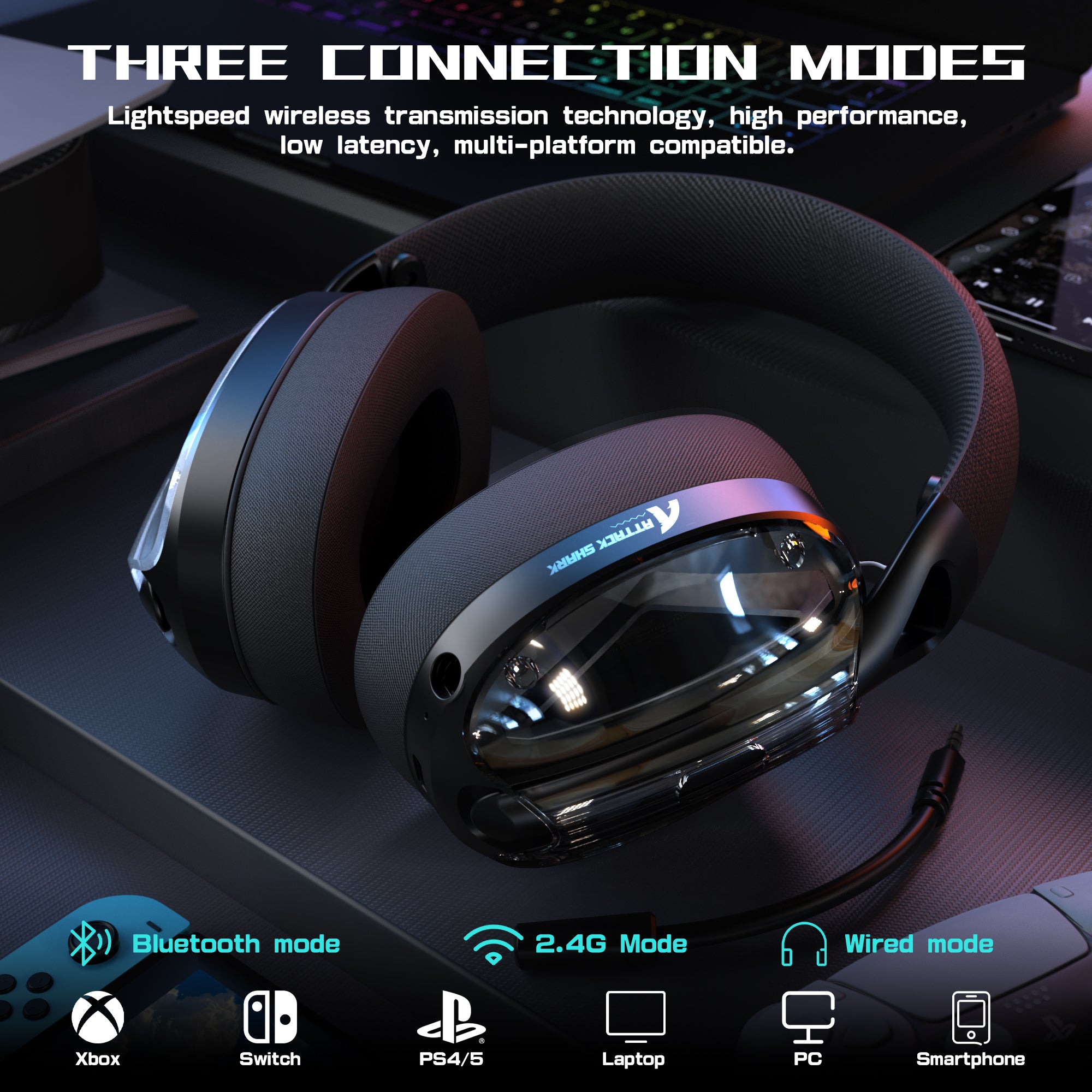 ATTACK SHARK L60 Cuffie da gioco Ultra leggere tri-mode
