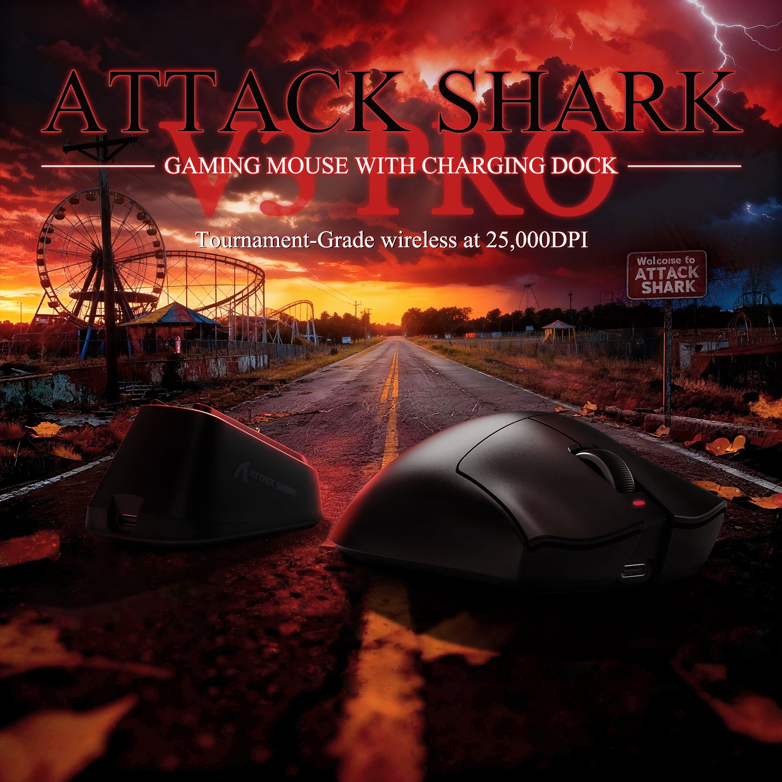 ATTACK SHARK V3PRO Mouse da Gioco Tri-Mode Ultra-Leggero con Dock di Ricarica