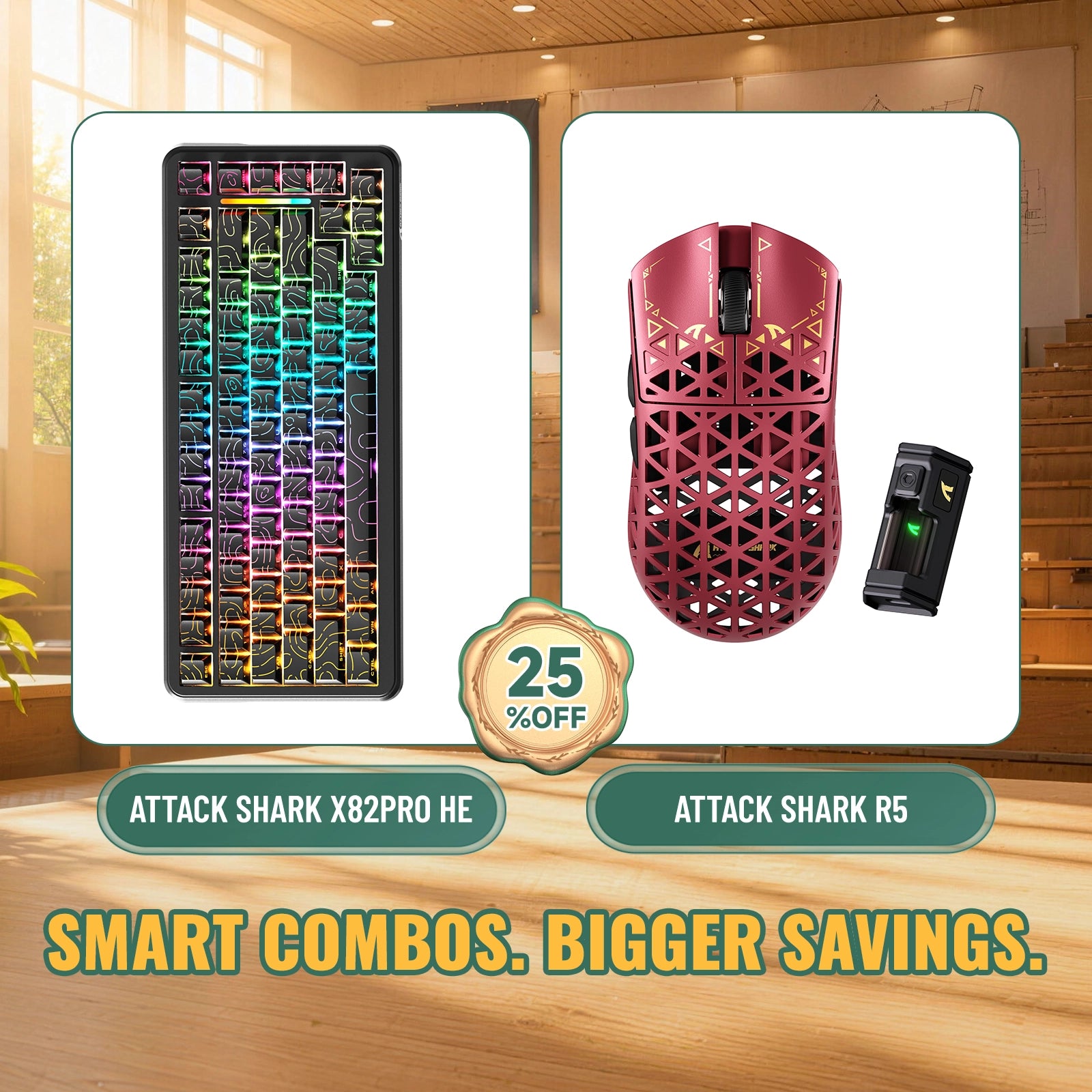 ATTACK SHARK X82PRO HE Tastiera Rapid Trigger + Mouse da Gaming Wireless in Fibra di Carbonio R5 Bundle