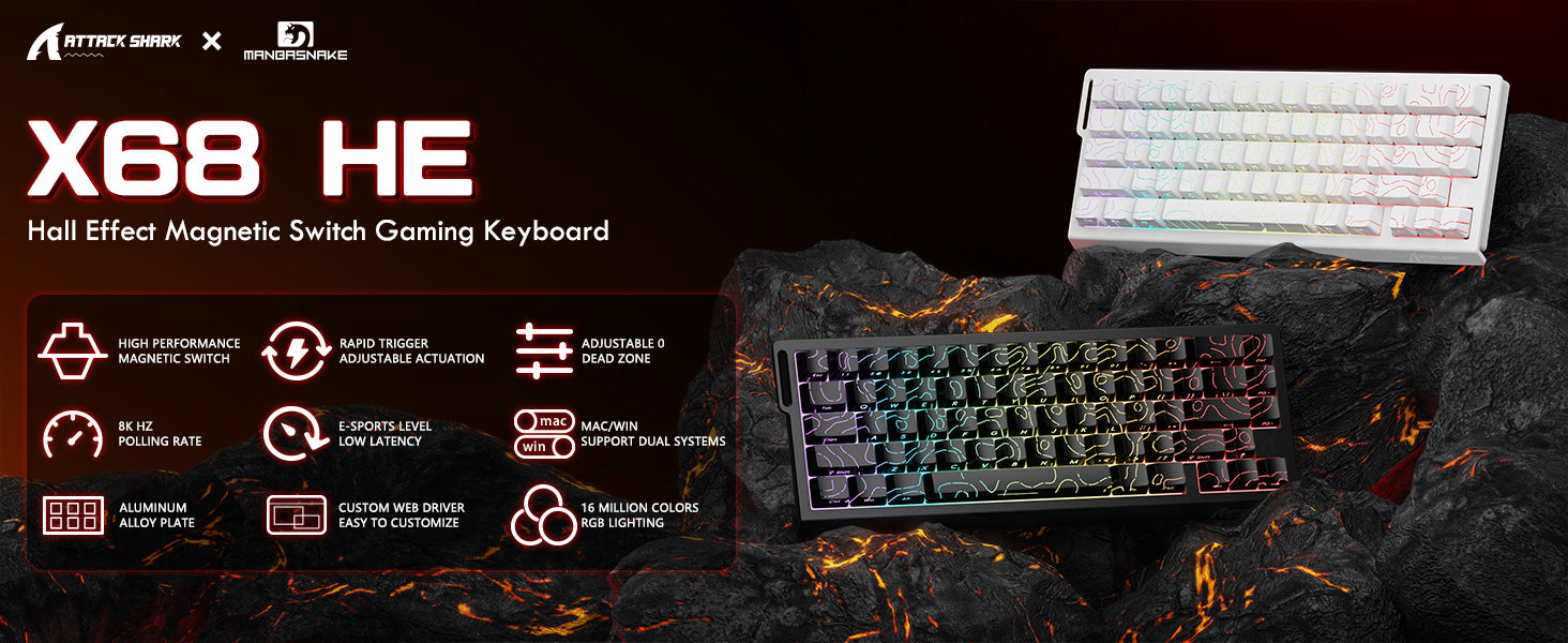 ATTACK SHARK X68 HE Tastiera Rapid Trigger con Switch Magnetico e Cavo Avvolto C01PRO