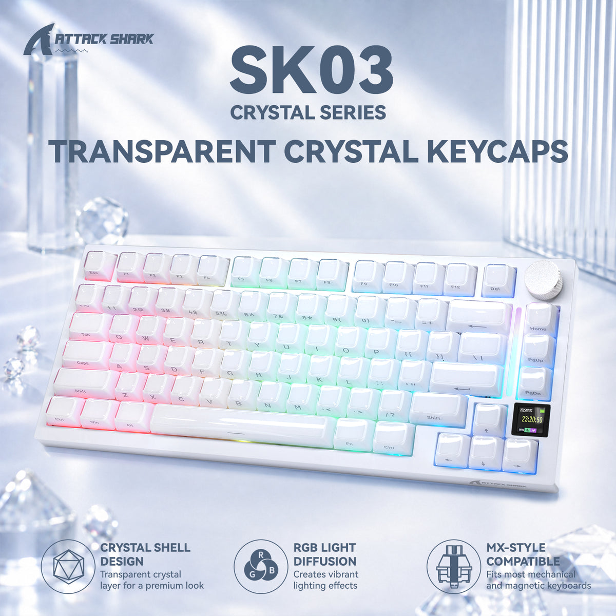 ATTACK SHARK SK03, 136 tasti con copritasti Crystal, profilo ASA, ANSI/ISO