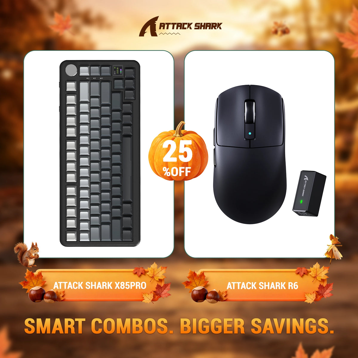 Bundle con tastiera meccanica con guarnizione tri-mode ATTACK SHARK X85 PRO e mouse da gaming wireless R6