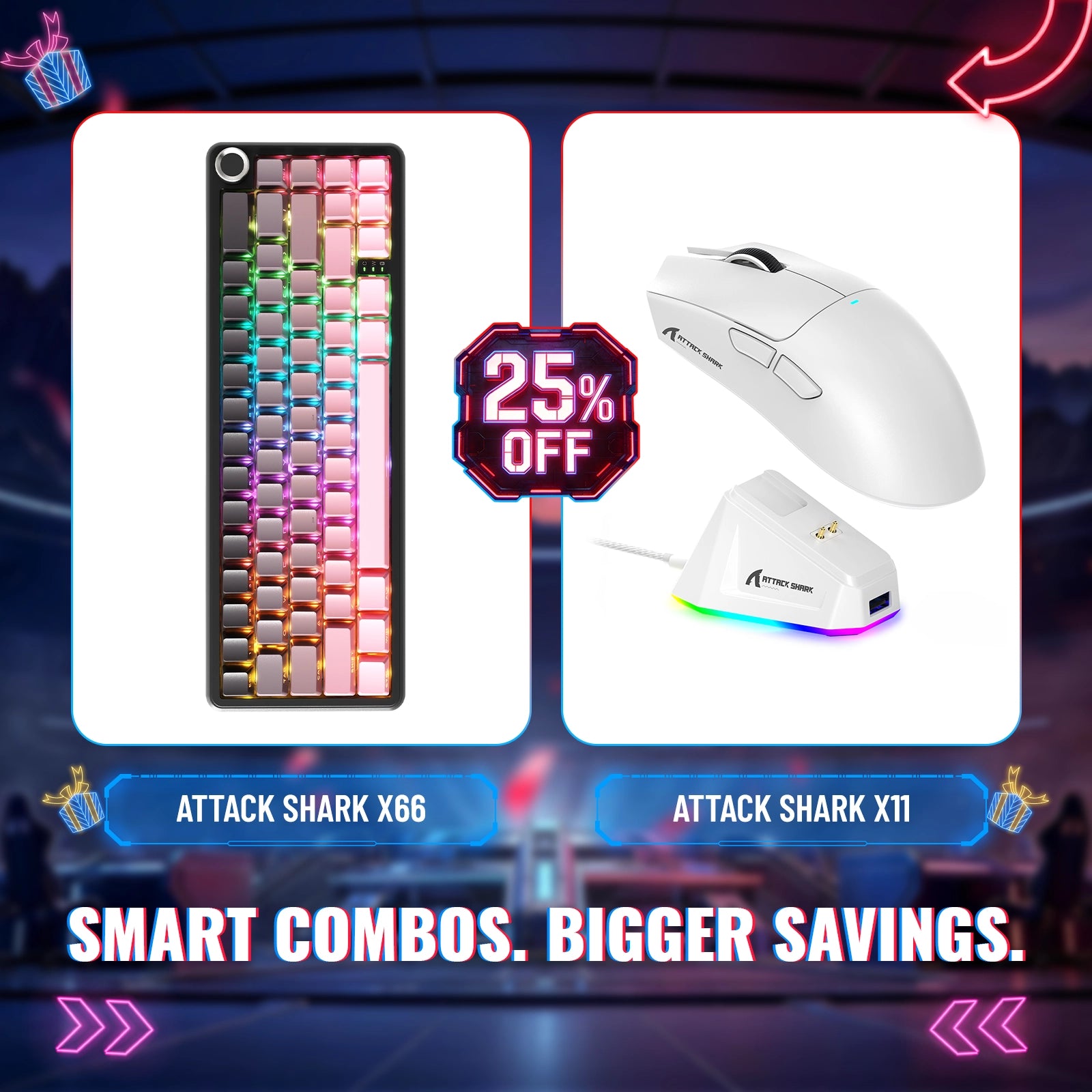 Tastiera Meccanica Wireless ATTACK SHARK X66 + Mouse Gaming Wireless X11