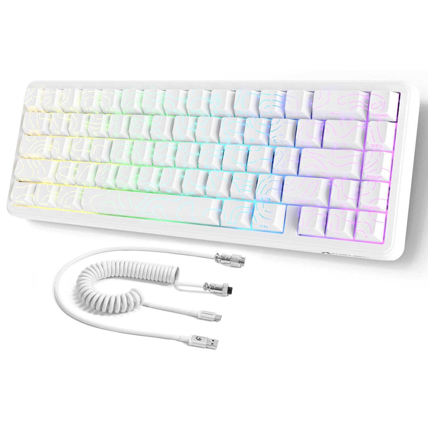 ATTACK SHARK X65 HE White Gaming Keyboard with RGB Backlit and Coiled Cable