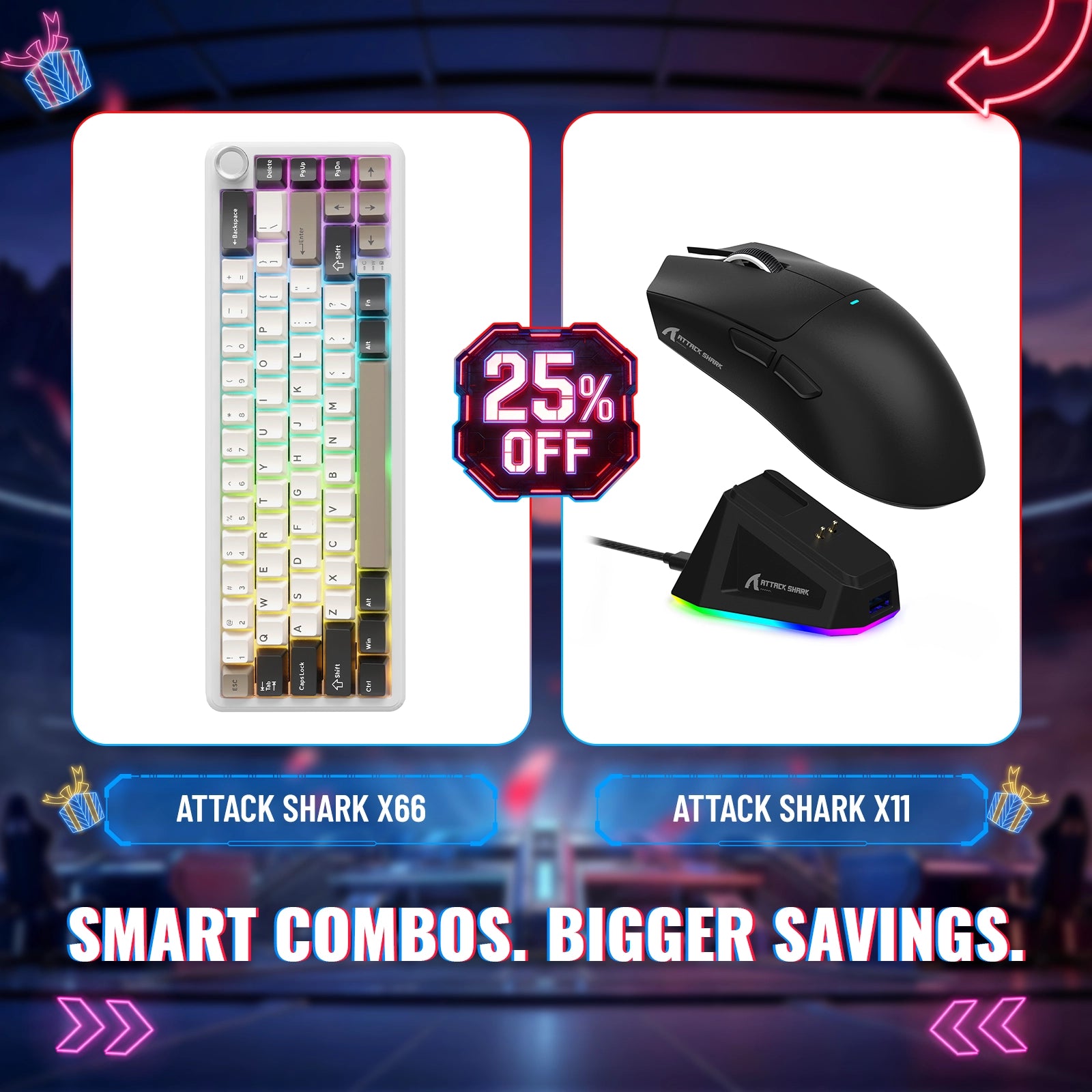 Tastiera Meccanica Wireless ATTACK SHARK X66 + Mouse Gaming Wireless X11