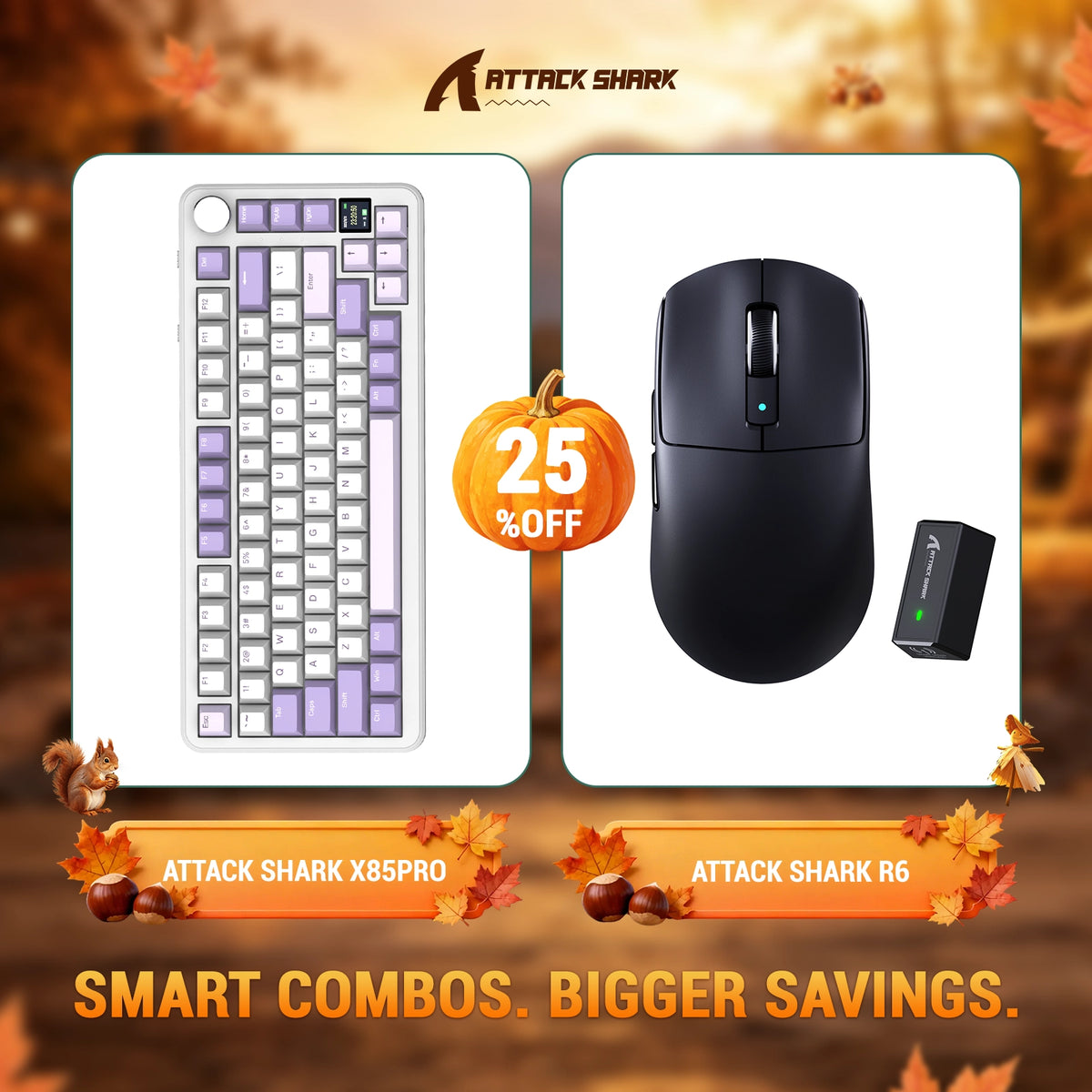 Bundle con tastiera meccanica con guarnizione tri-mode ATTACK SHARK X85 PRO e mouse da gaming wireless R6