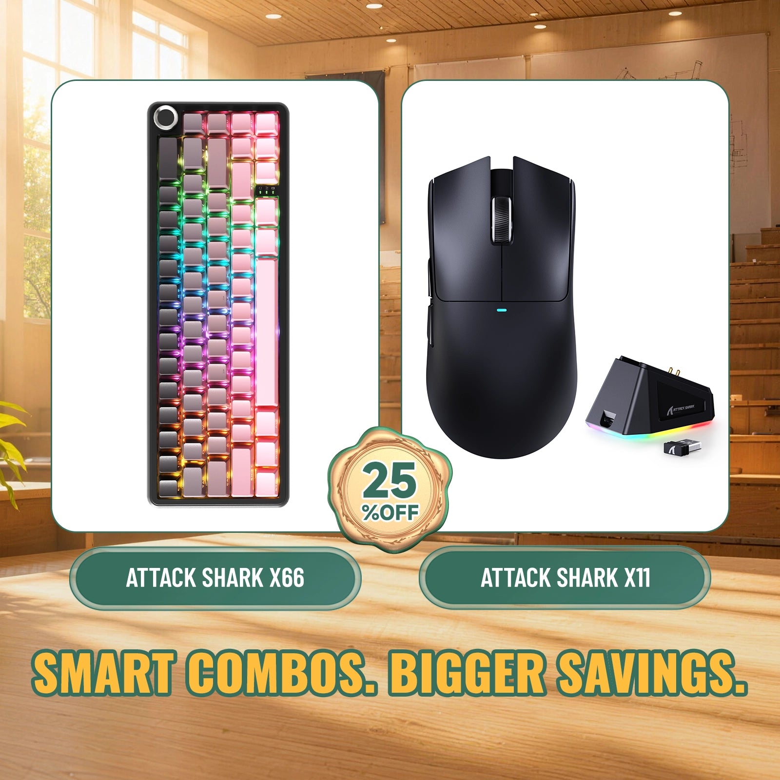 ATTACK SHARK X66 Tastiera Meccanica Wireless + Mouse da Gaming Wireless X11 Bundle