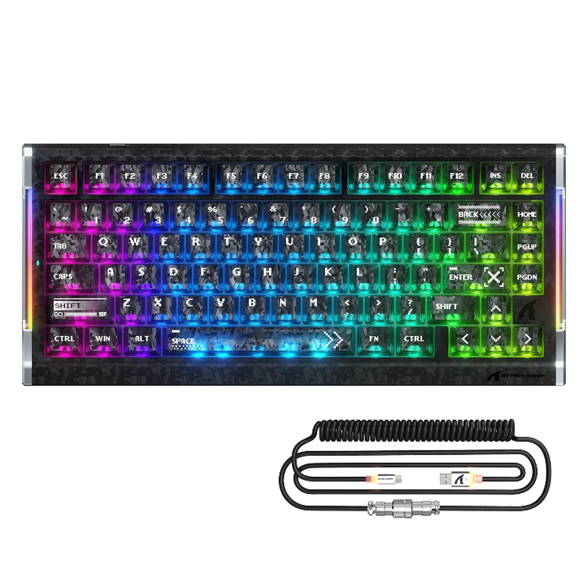 ATTACK SHARK R86 HE Carbon Fiber Wired Rapid Trigger Magnetic Switch Gaming Keyboard con cavo spiralato RGB C01 ULTRA