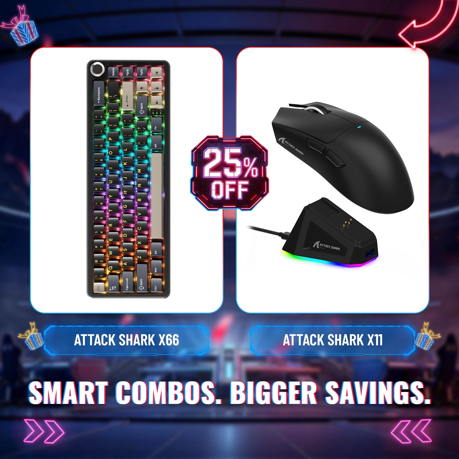 Tastiera Meccanica Wireless ATTACK SHARK X66 + Mouse Gaming Wireless X11