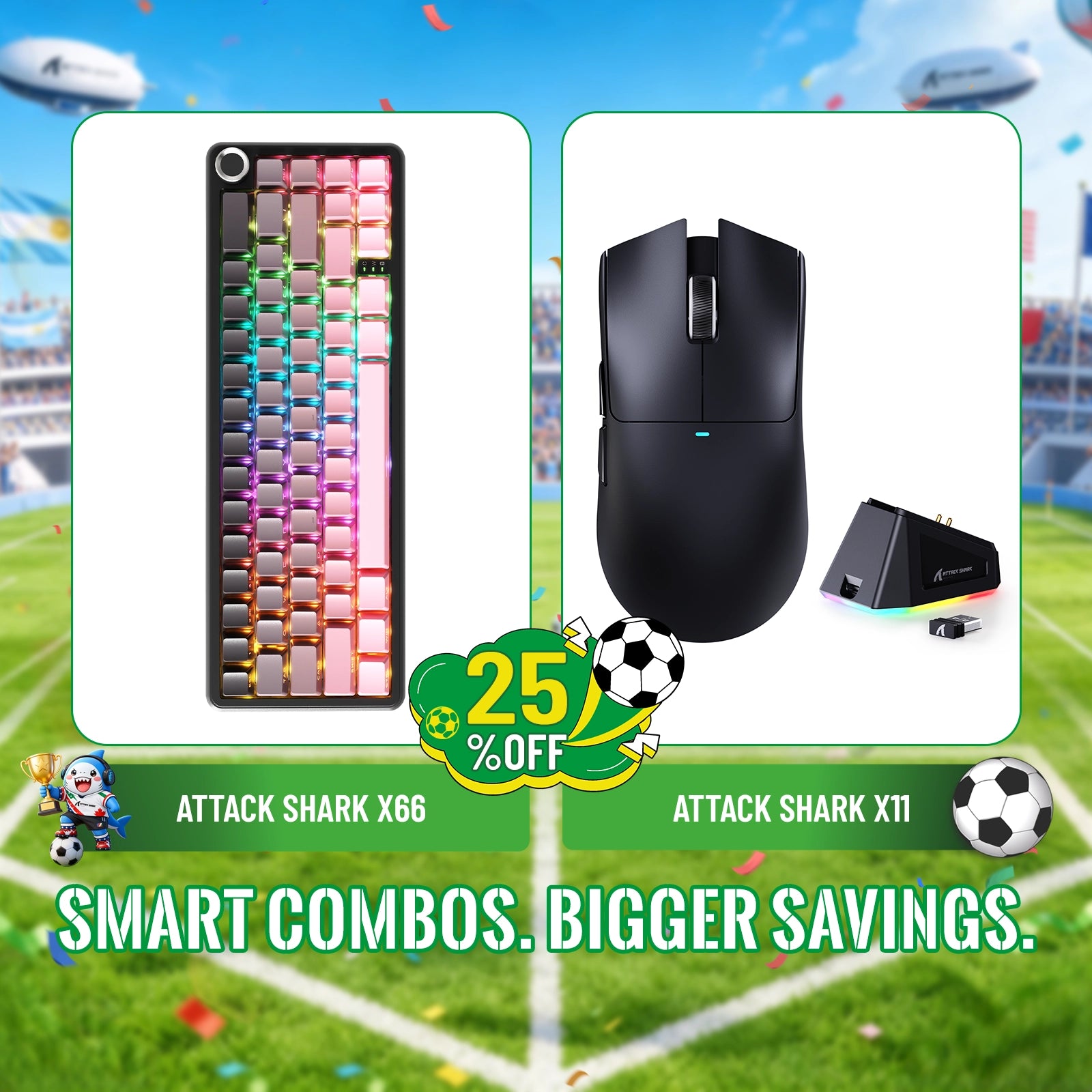 ATTACK SHARK X66 Tastiera Meccanica Wireless + Mouse da Gaming Wireless X11 Bundle