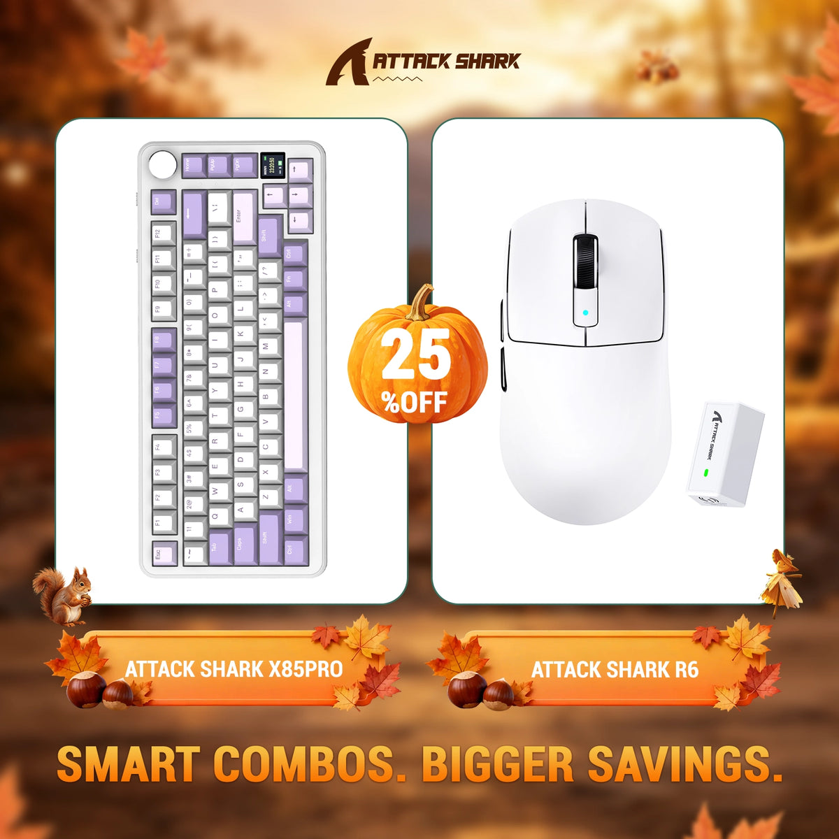 Bundle con tastiera meccanica con guarnizione tri-mode ATTACK SHARK X85 PRO e mouse da gaming wireless R6