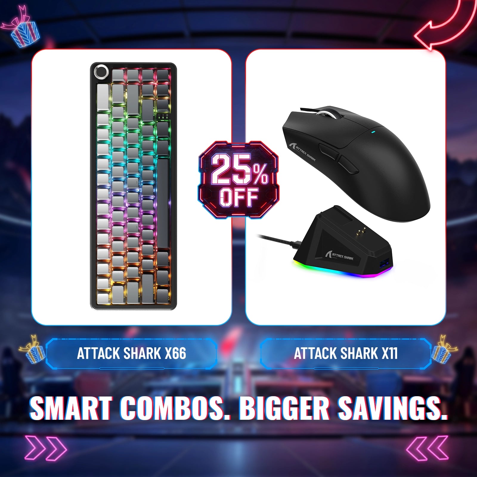 Tastiera Meccanica Wireless ATTACK SHARK X66 + Mouse Gaming Wireless X11