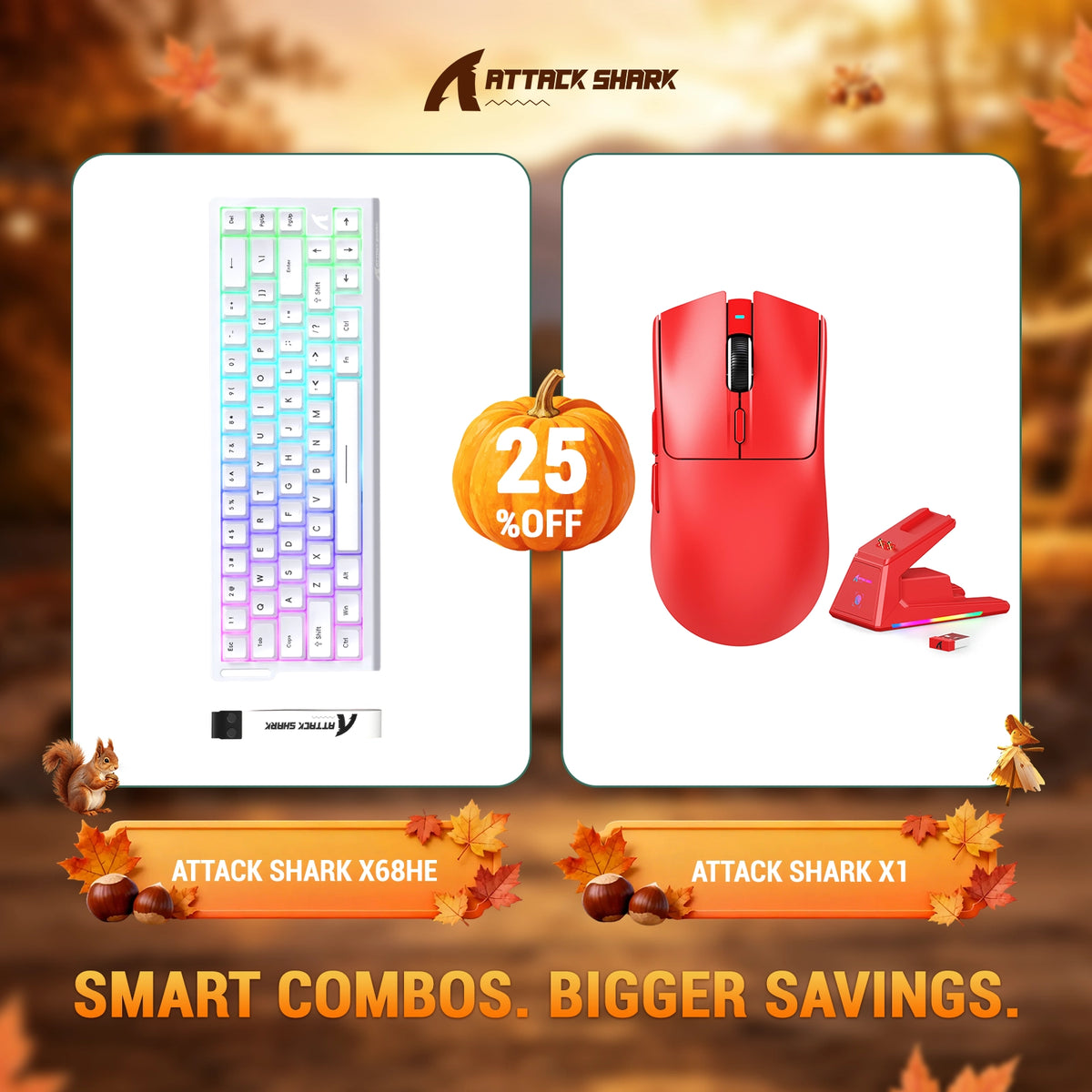 ATTACK SHARK X68HE Tastiera Rapid Trigger + Mouse da Gaming Wireless X1 Bundle