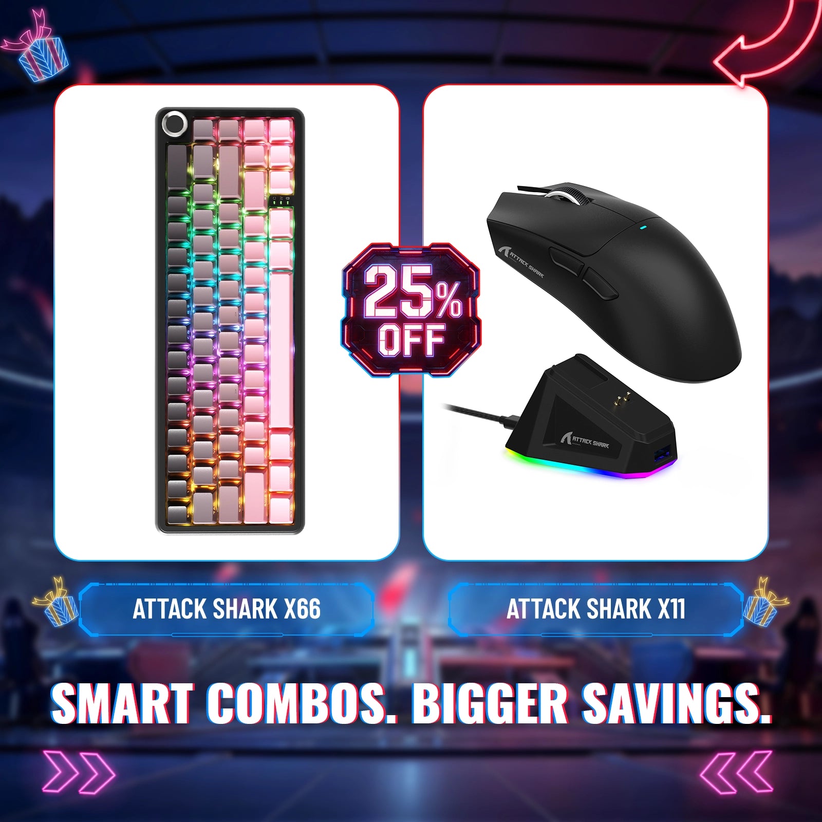 Tastiera Meccanica Wireless ATTACK SHARK X66 + Mouse Gaming Wireless X11