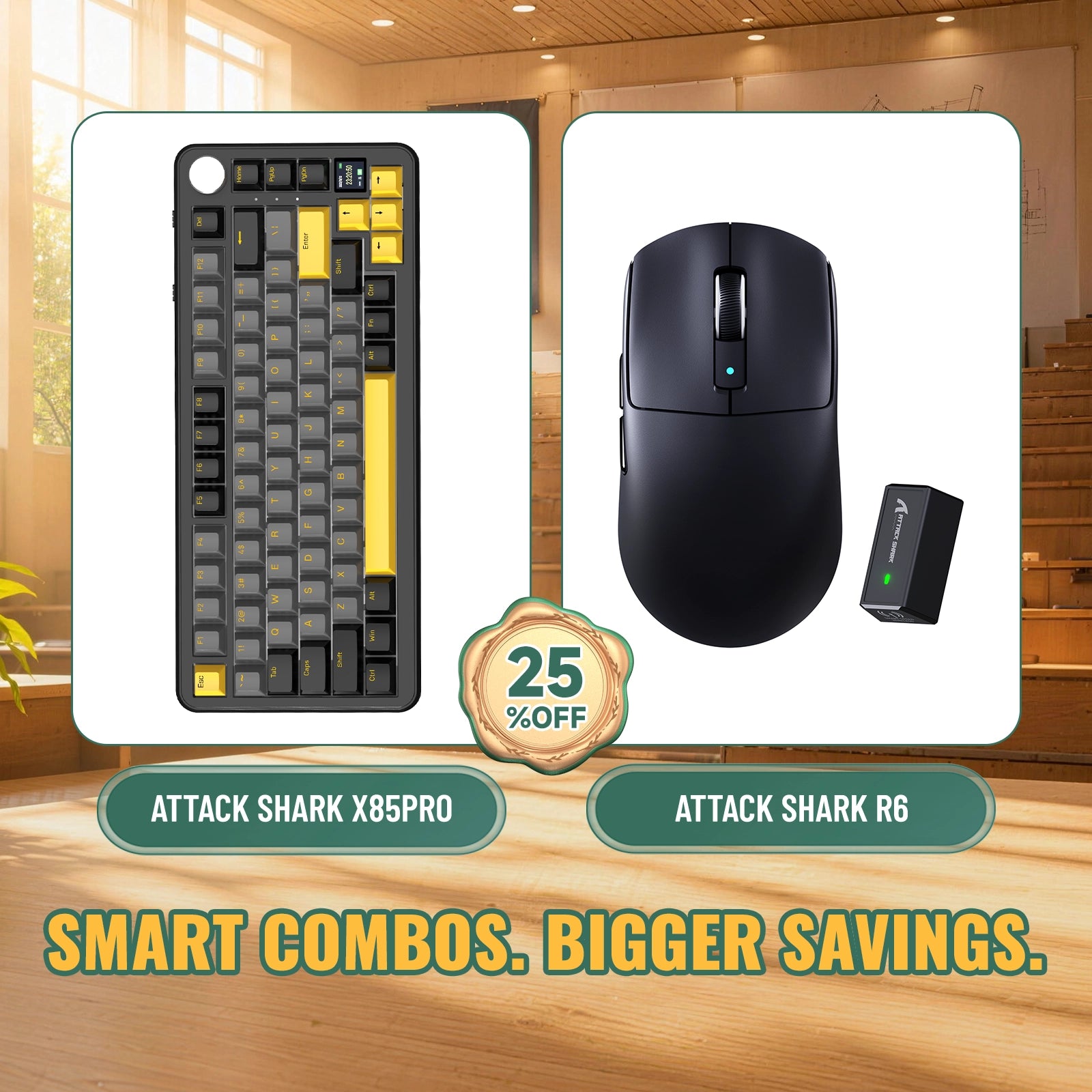 ATTACK SHARK X85PRO Tastiera Meccanica Tri-mode Gasket + Mouse da Gaming Wireless R6 Bundle