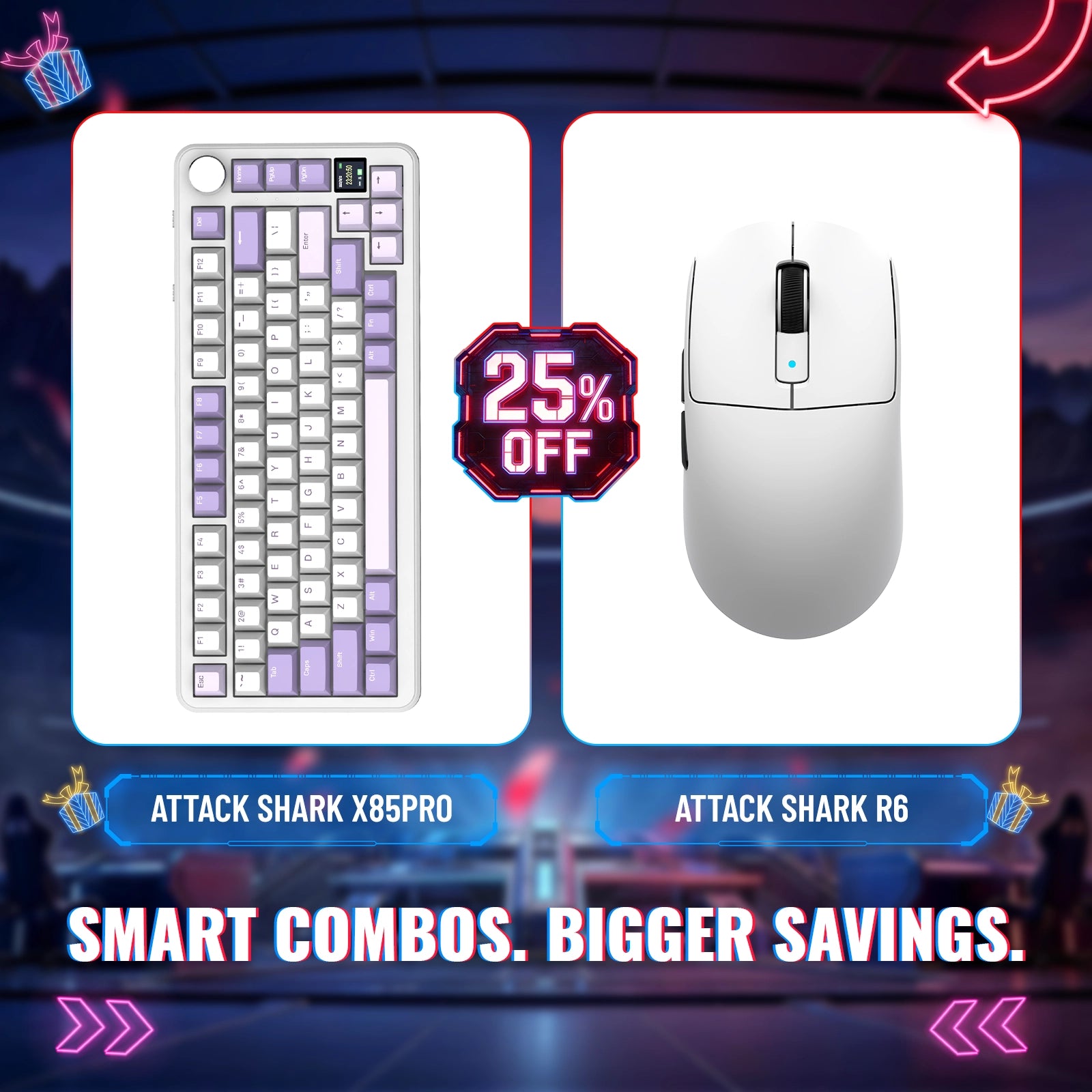 Bundle tastiera meccanica Gasket tri-mode ATTACK SHARK X85PRO + mouse da gaming wireless R6