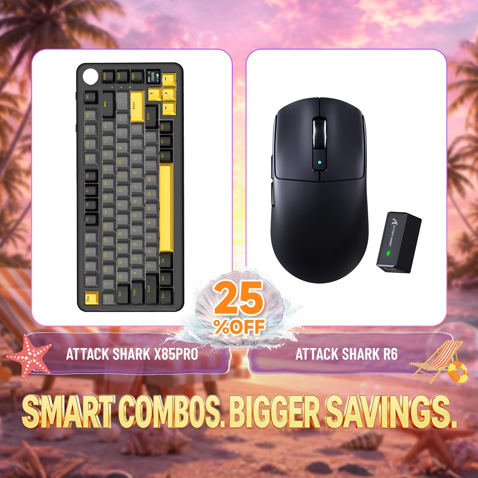 ATTACK SHARK X85PRO Tastiera Meccanica Tri-mode Gasket + Mouse da Gaming Wireless R6 Bundle