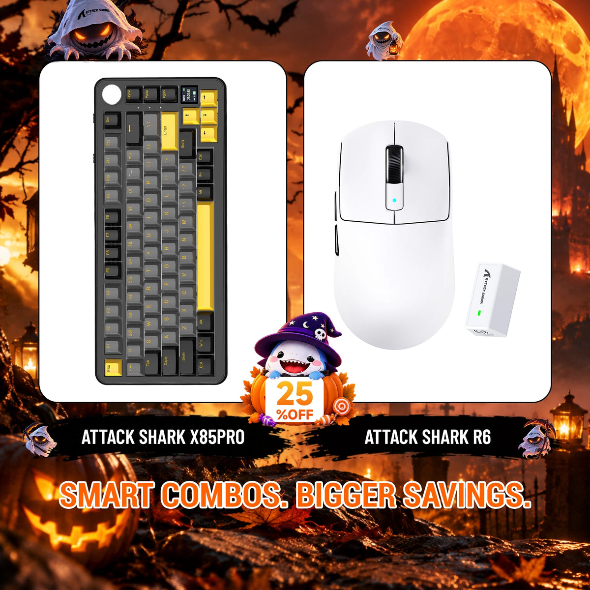 Bundle con tastiera meccanica con guarnizione tri-mode ATTACK SHARK X85 PRO e mouse da gaming wireless R6