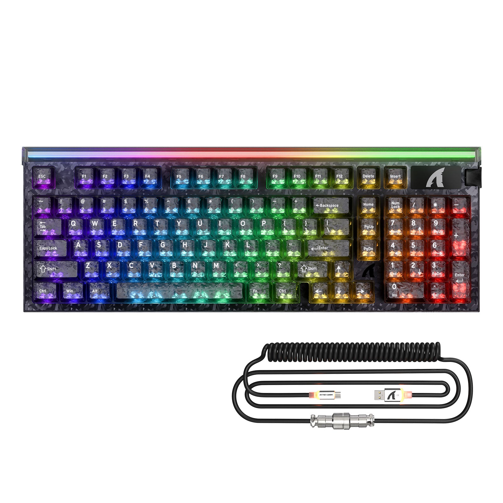 Tastiera con cavo ATTACK SHARK R98 HE in fibra di carbonio, interruttore magnetico a scatto rapido cablato con cavo avvolto Ultra RGB C01