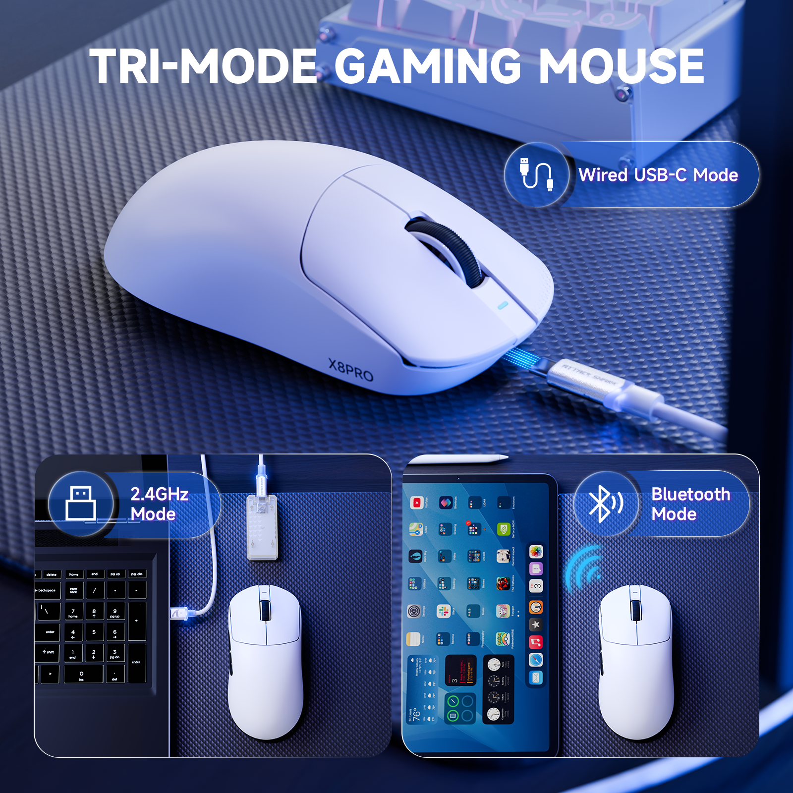 ATTACK SHARK X8PRO Mouse da Gioco Wireless Ultra-Leggero & Cavo C06ULTRA