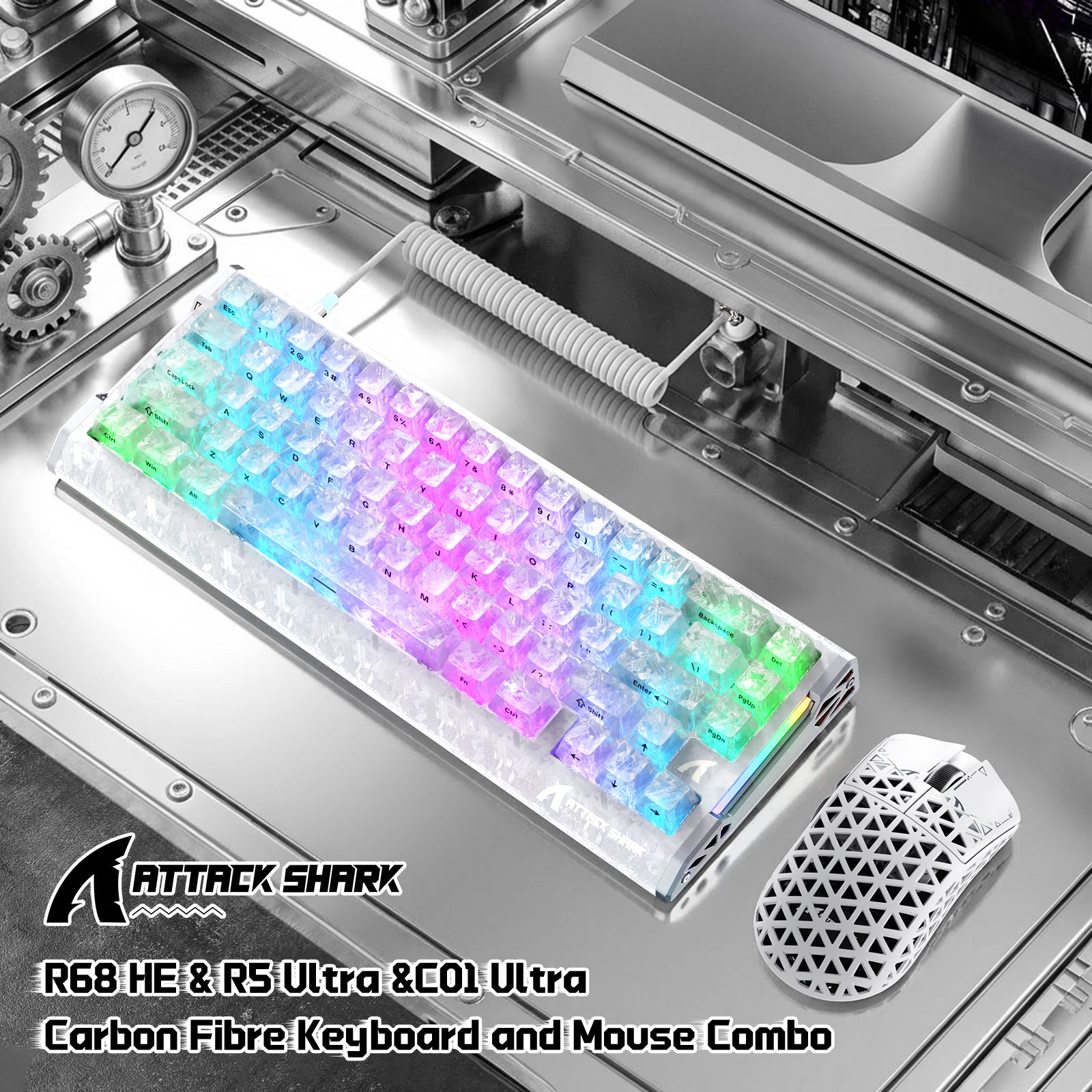 ATTACK SHARK R68 HE & R5 ULTRA Bundle Gaming in Fibra di Carbonio con Cavo Avvolto C01 ULTRA