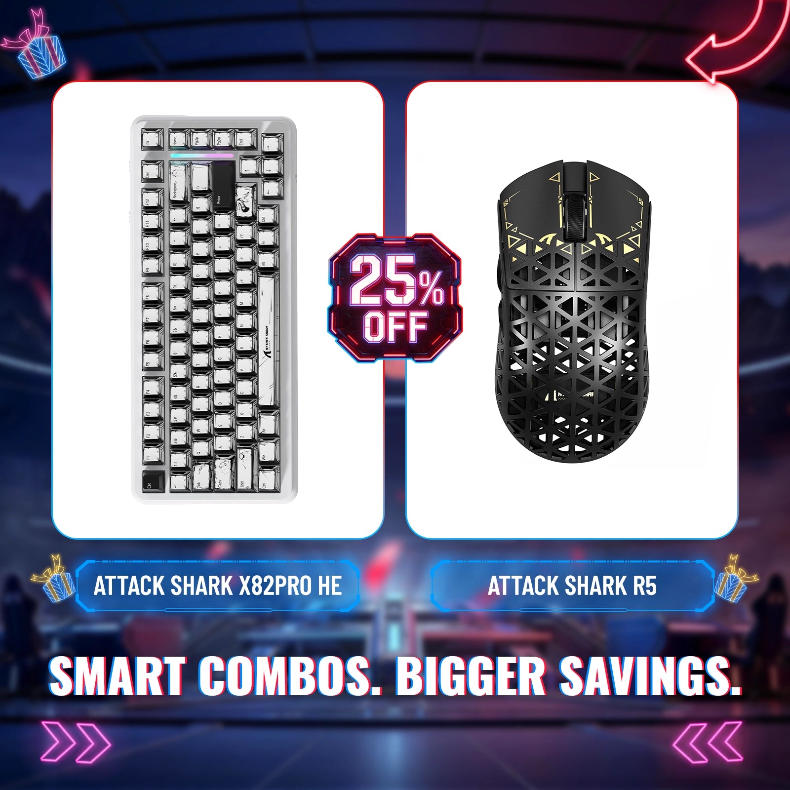 ATTACK SHARK X82PRO HE Tastiera Rapid Trigger + Mouse da Gaming Wireless R5 in Fibra di Carbonio in bundle