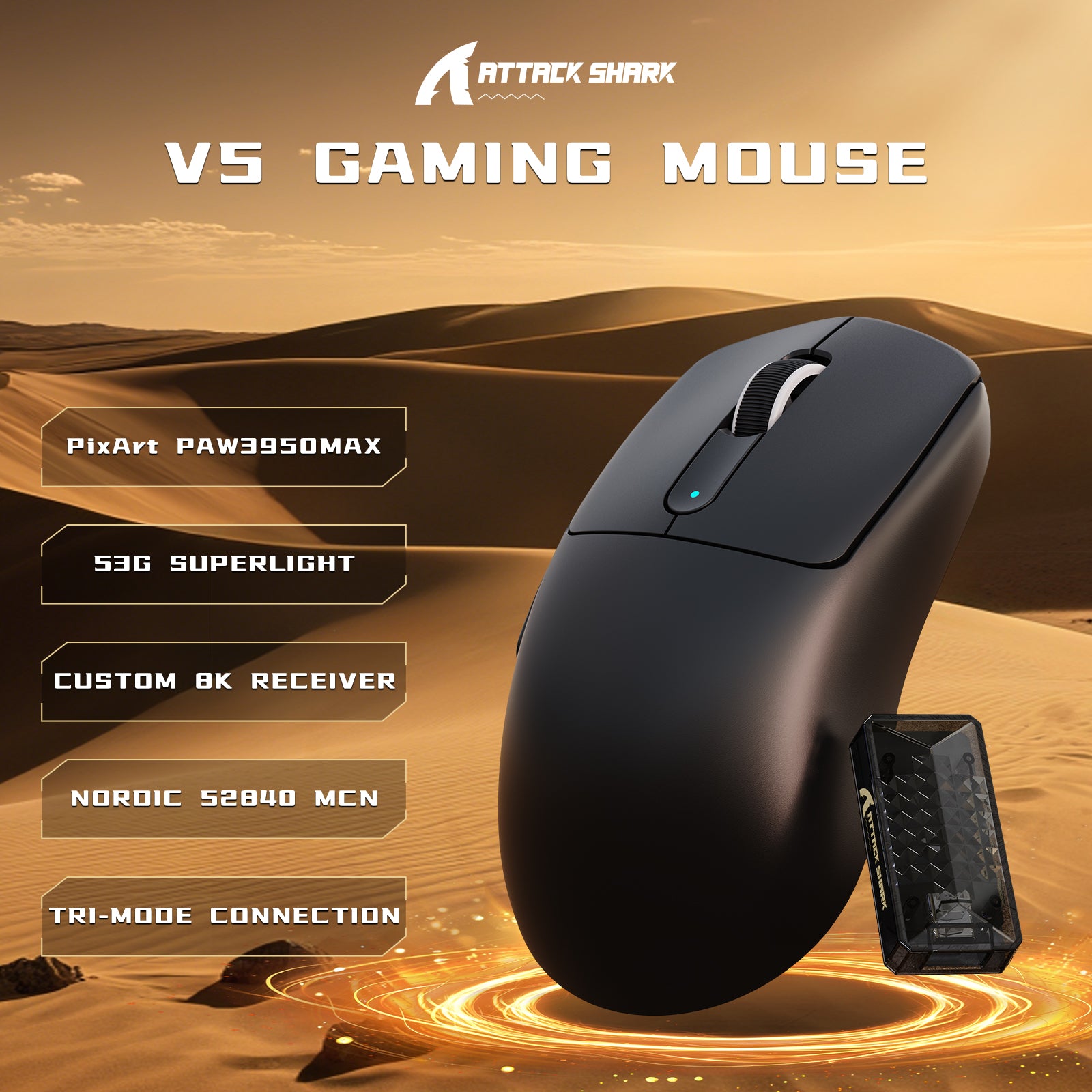 ATTACK SHARK V5 Mouse da Gioco Wireless 8KHz PAW3950MAX con Cavo C06 Ultra