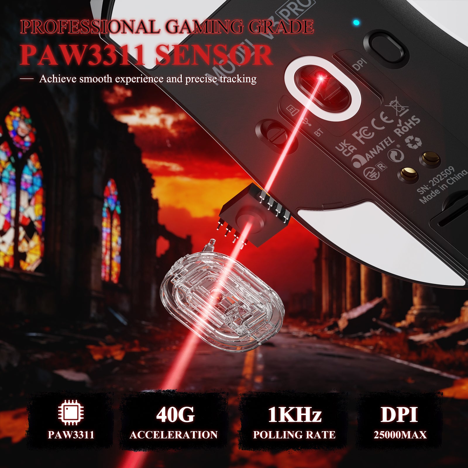 ATTACK SHARK V3PRO Mouse da Gioco Tri-Mode Ultra-Leggero con Dock di Ricarica