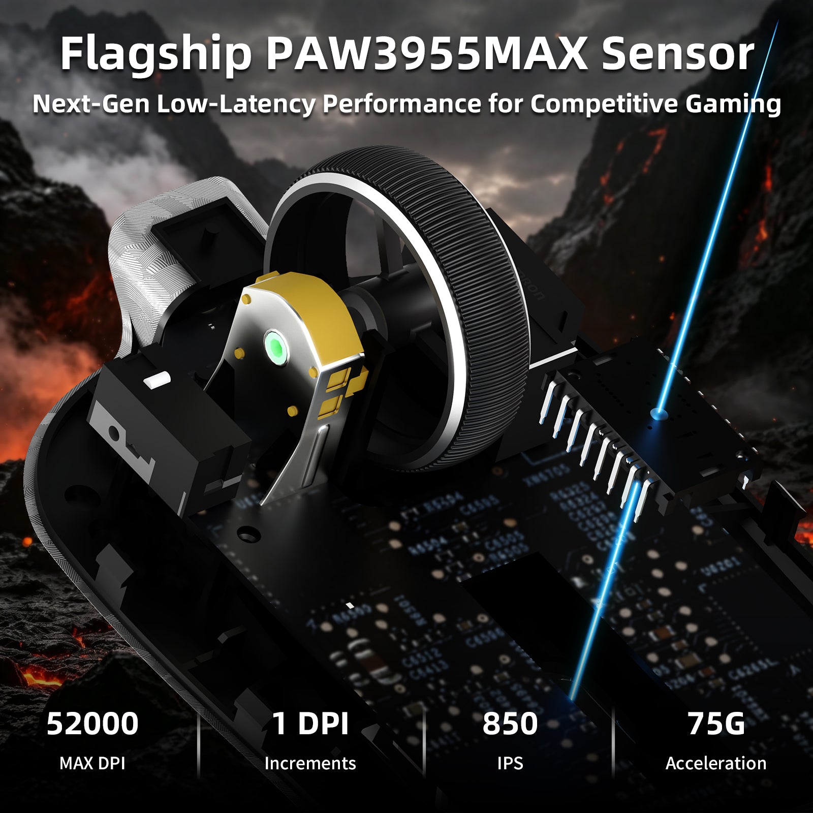 Mouse da gioco wireless ATTACK SHARK RS3 ULTRA in fibra di carbonio PAW3955MAX con cavo LED Ultra C06