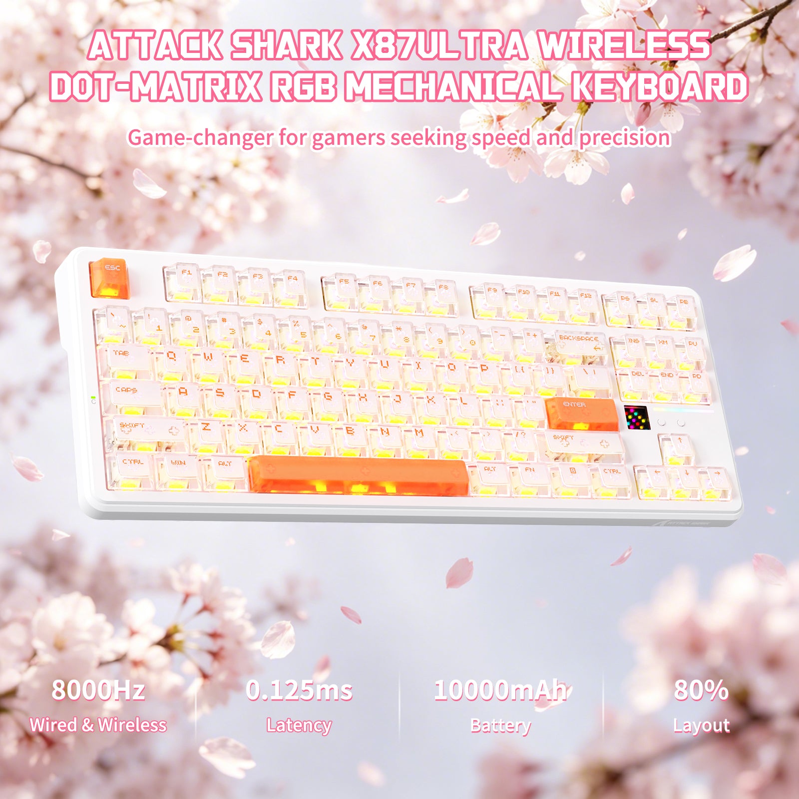 ATTACK SHARK X87 ULTRA Tastiera meccanica wireless con ricevitore wireless 8K