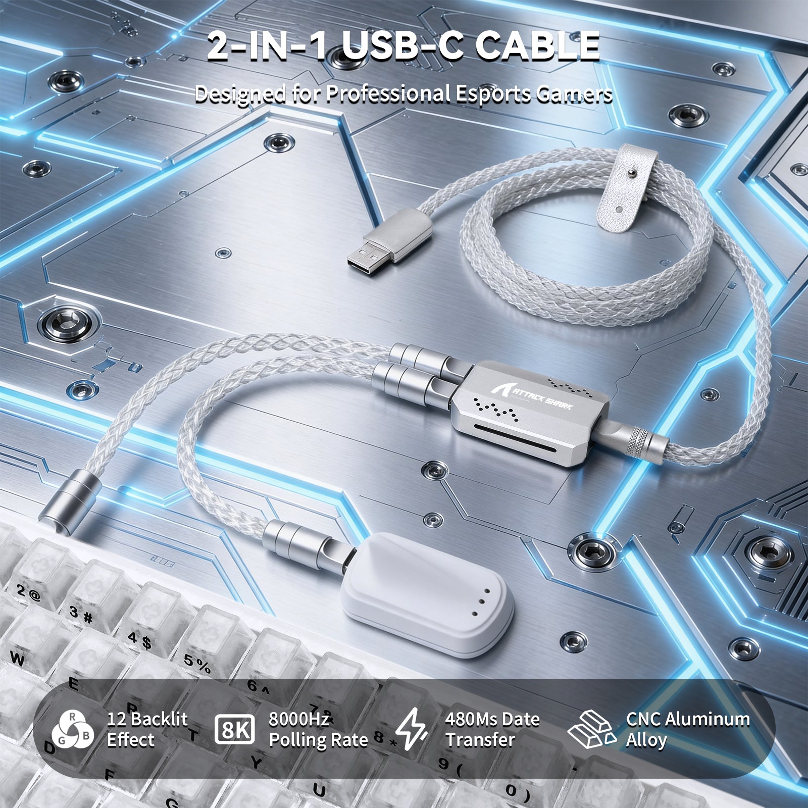 ATTACK SHARK C07 PRO Cavo 2-in-1 Type C per tastiera/mouse da gioco 8KHz
