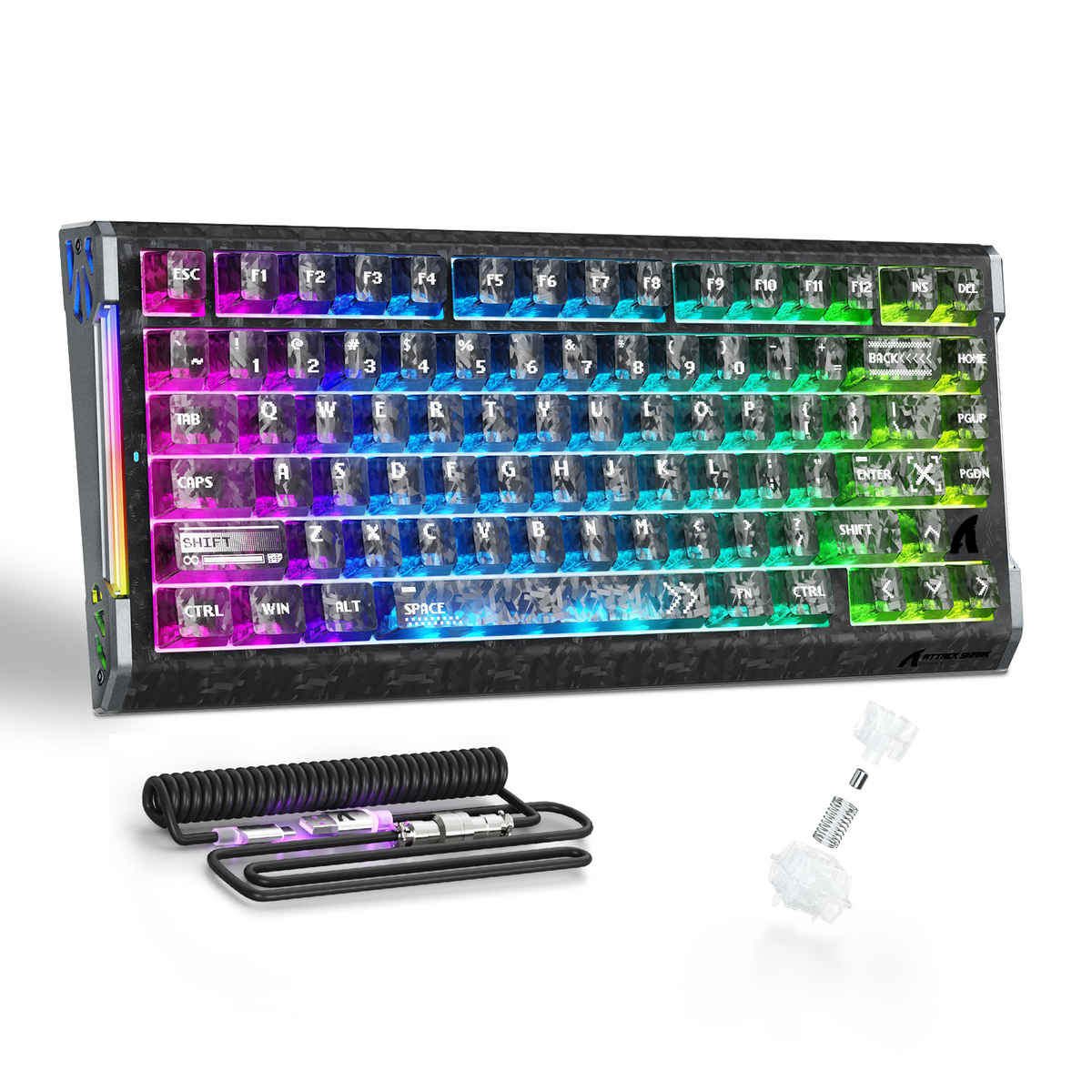 ATTACK SHARK R86 HE Carbon Fiber Wired Rapid Trigger Magnetic Switch Gaming Keyboard con cavo spiralato RGB C01 ULTRA