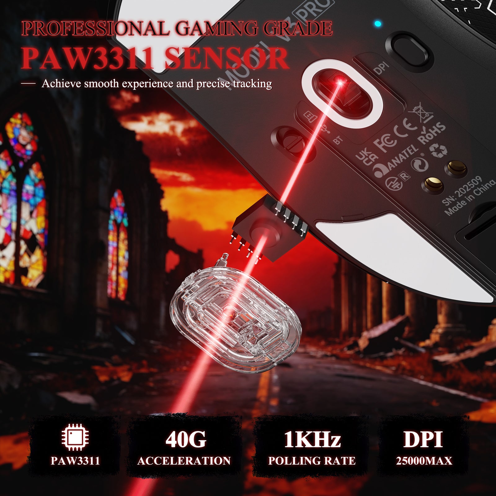 ATTACK SHARK V3PRO Mouse da Gioco Tri-Mode Ultra-Leggero con Dock di Ricarica