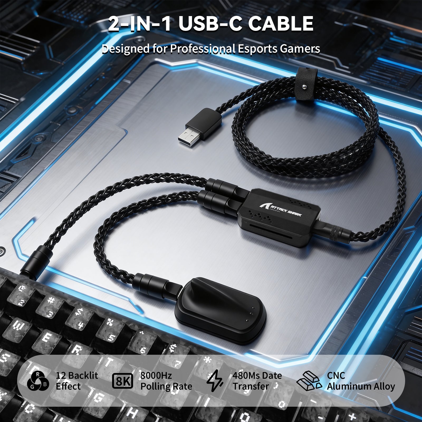 ATTACK SHARK C07 PRO Cavo 2-in-1 Type C per tastiera/mouse da gioco 8KHz