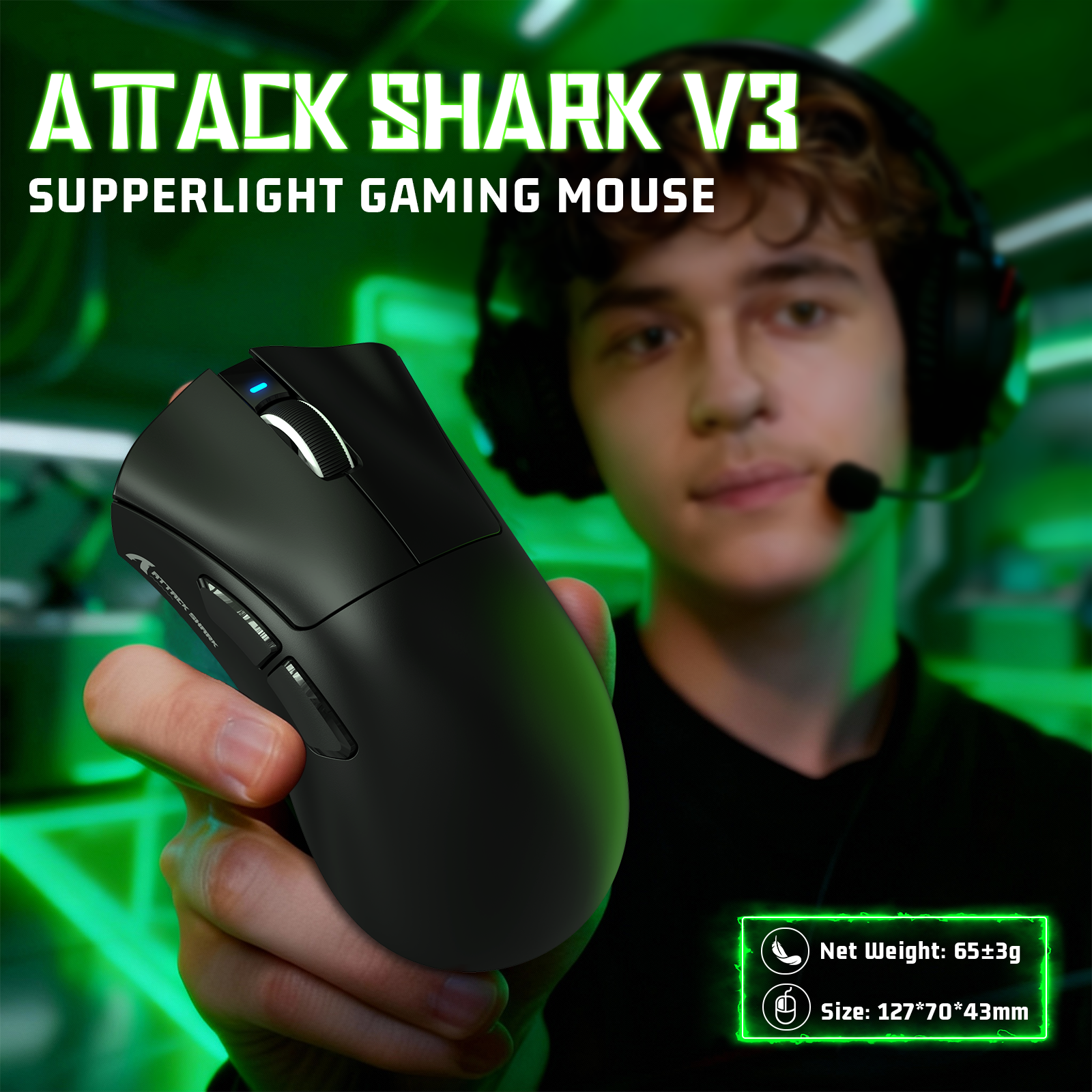 ATTACK SHARK V3 Mouse da Gioco Tri-Mode Ultra-Leggero
