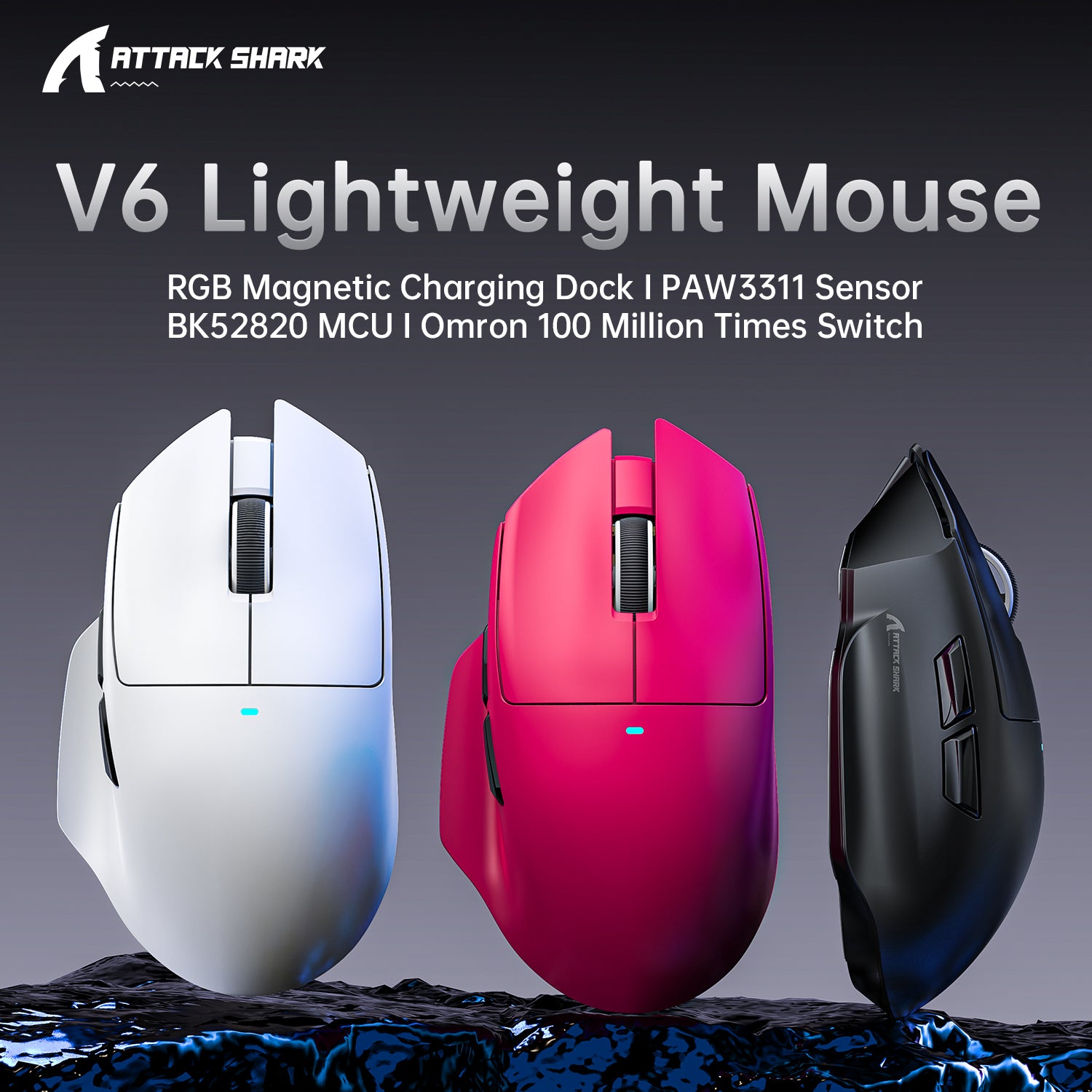 ATTACK SHARK V6 Mouse da Gioco Tri-Mode Ultra-Leggero