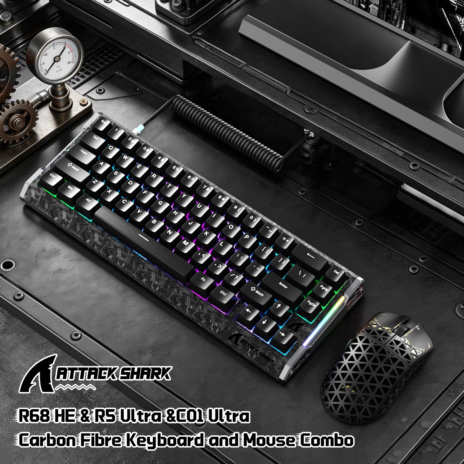 ATTACK SHARK R68 HE & R5 ULTRA Bundle Gaming in Fibra di Carbonio con Cavo Avvolto C01 ULTRA