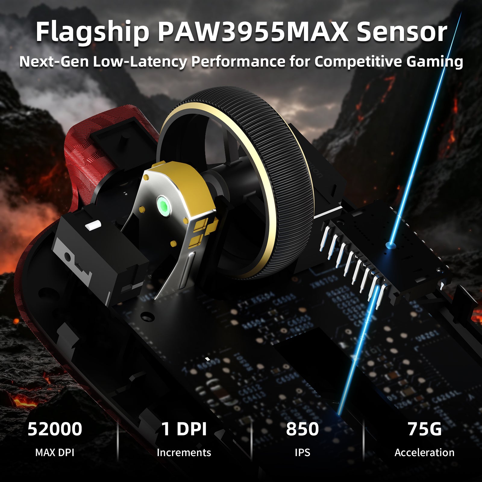 Mouse da gioco wireless ATTACK SHARK RS3 ULTRA in fibra di carbonio PAW3955MAX con cavo LED Ultra C06