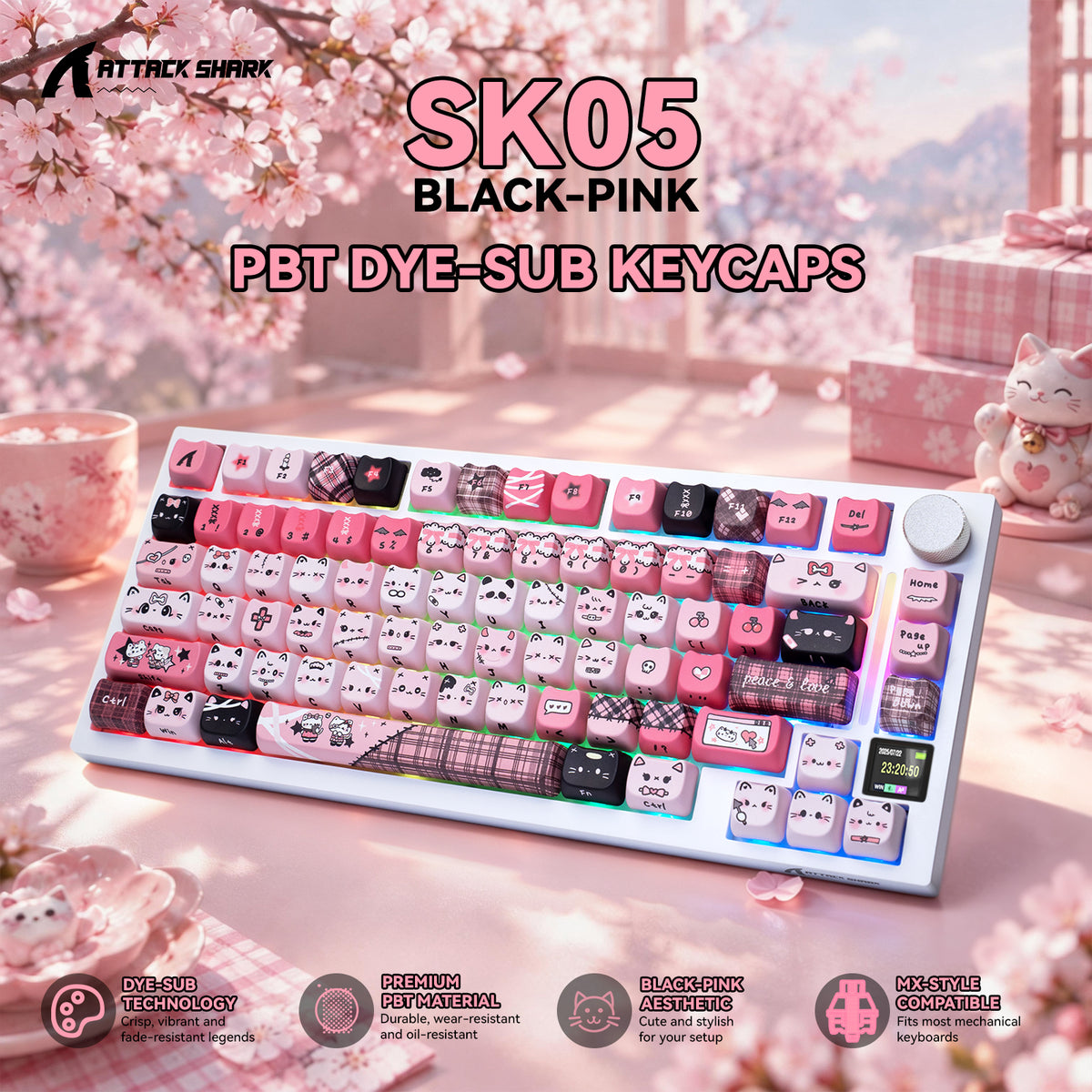 ATTACK SHARK SK05 118/119 tasti, keycap PBT, MOA, ANSI